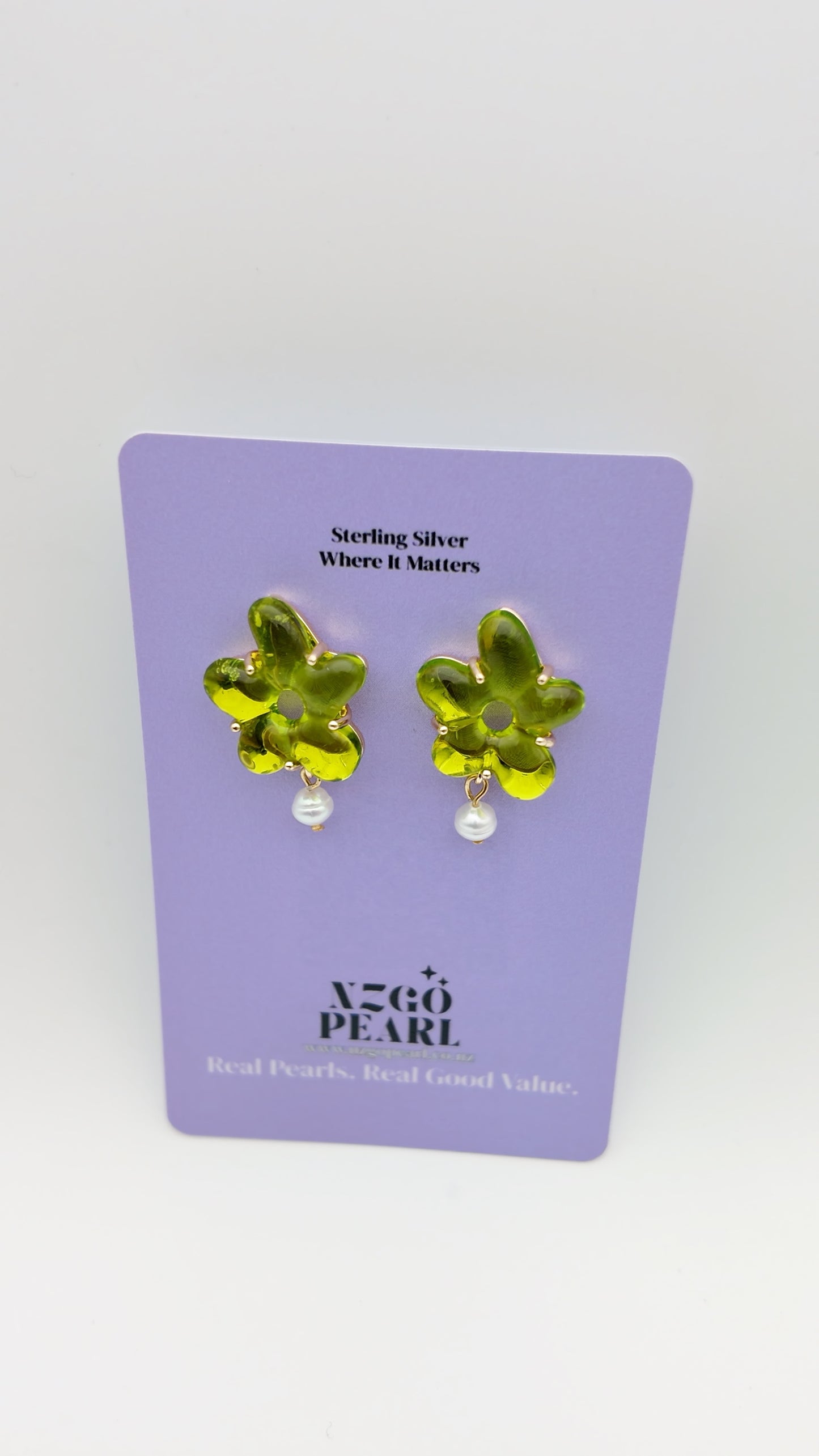 Green Glass Flower Pearl Drops