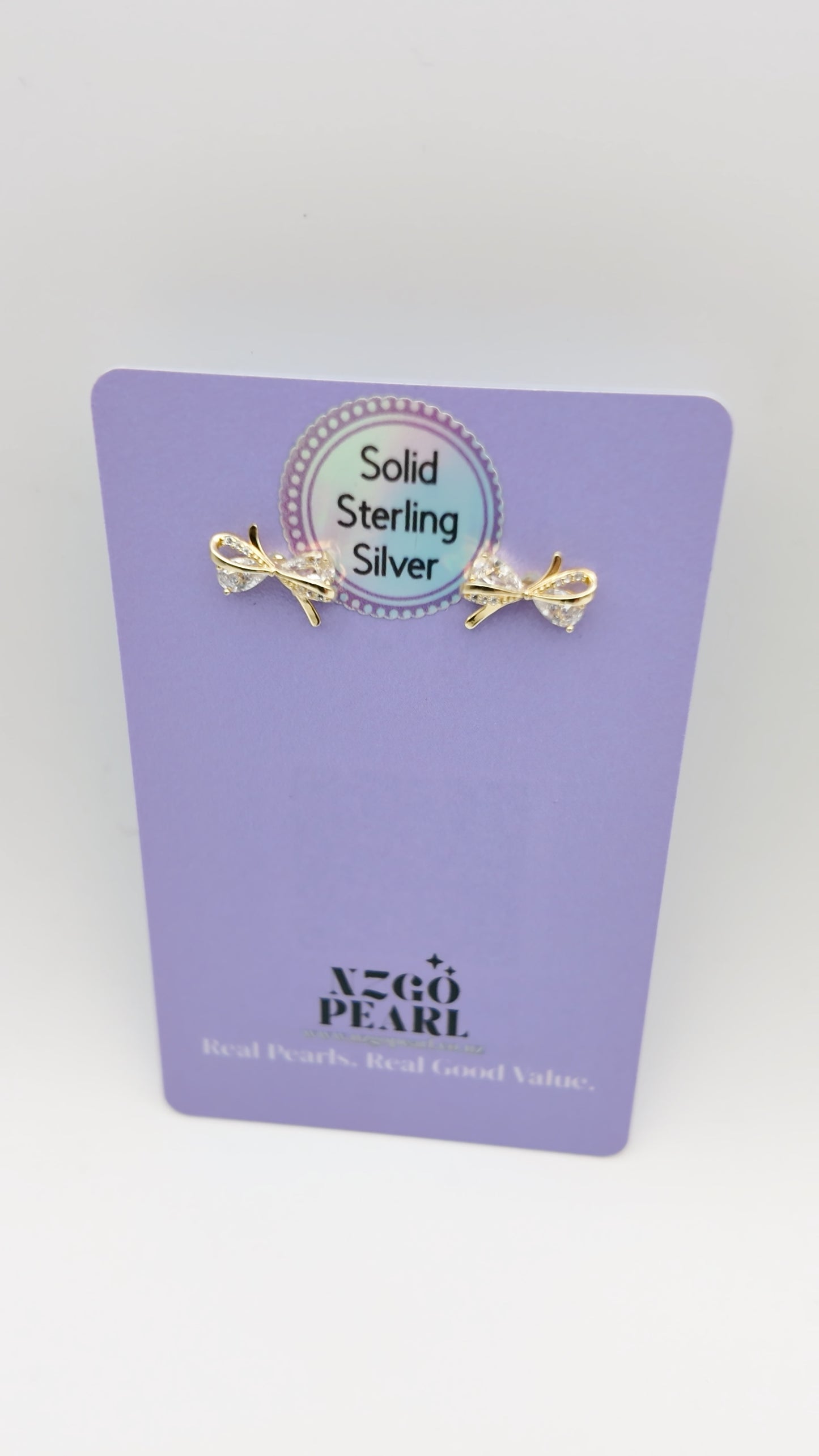 Gold Ribbon CZ Studs S925