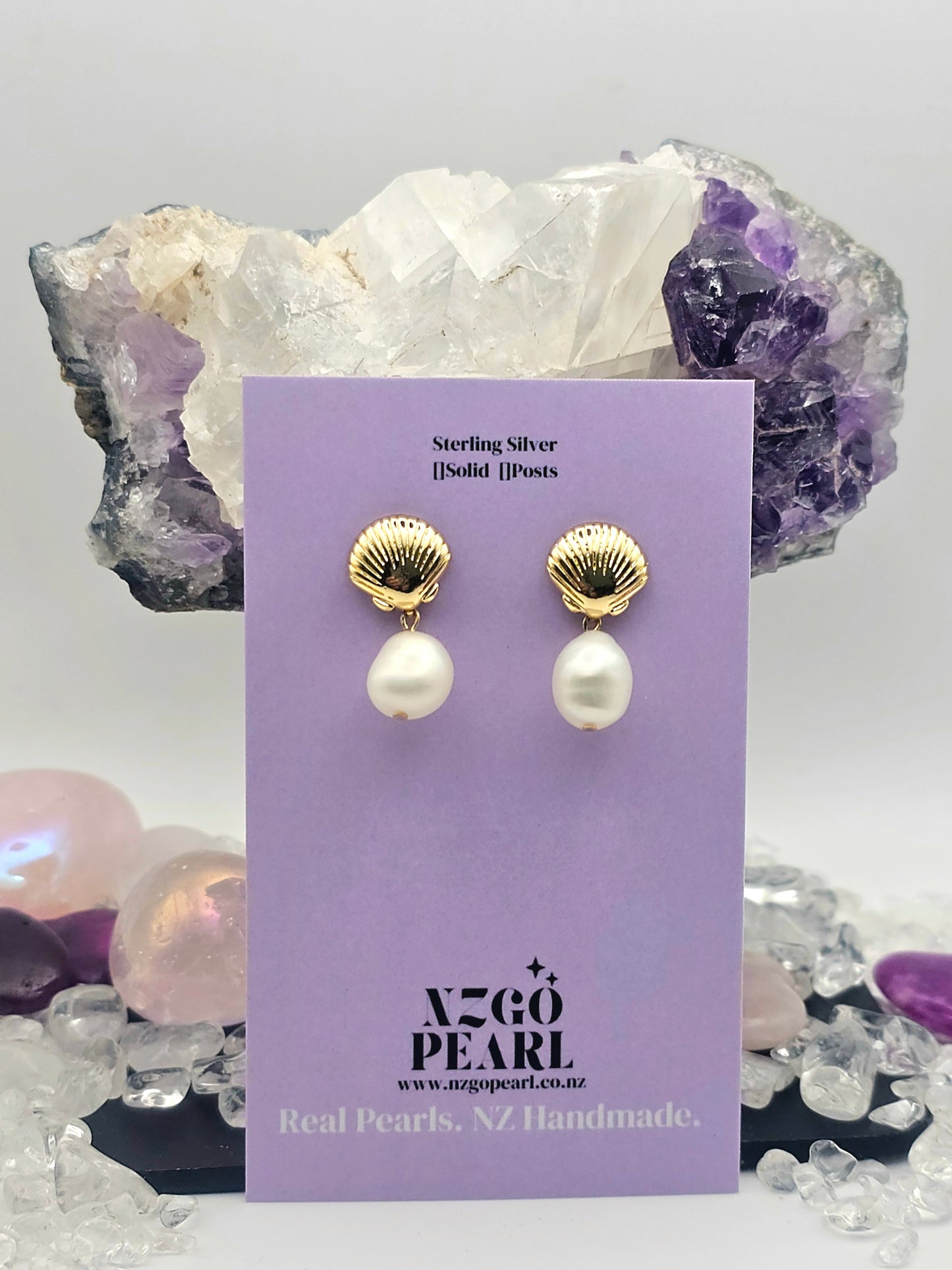Coastal Classic Golden Shell Pearl Earrings
