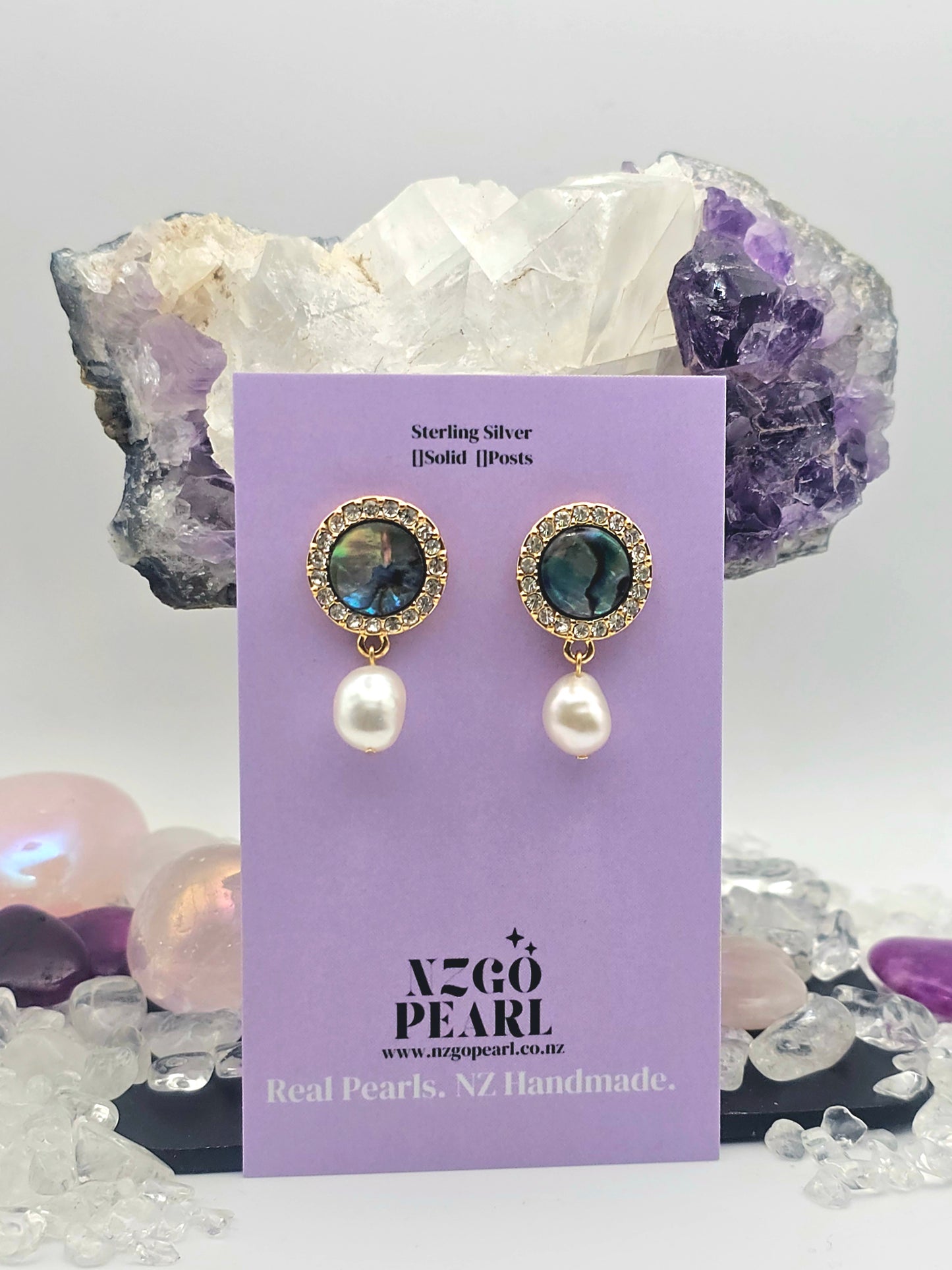 Iridescent Elegance Paua Shell & Pearl Halo Earrings