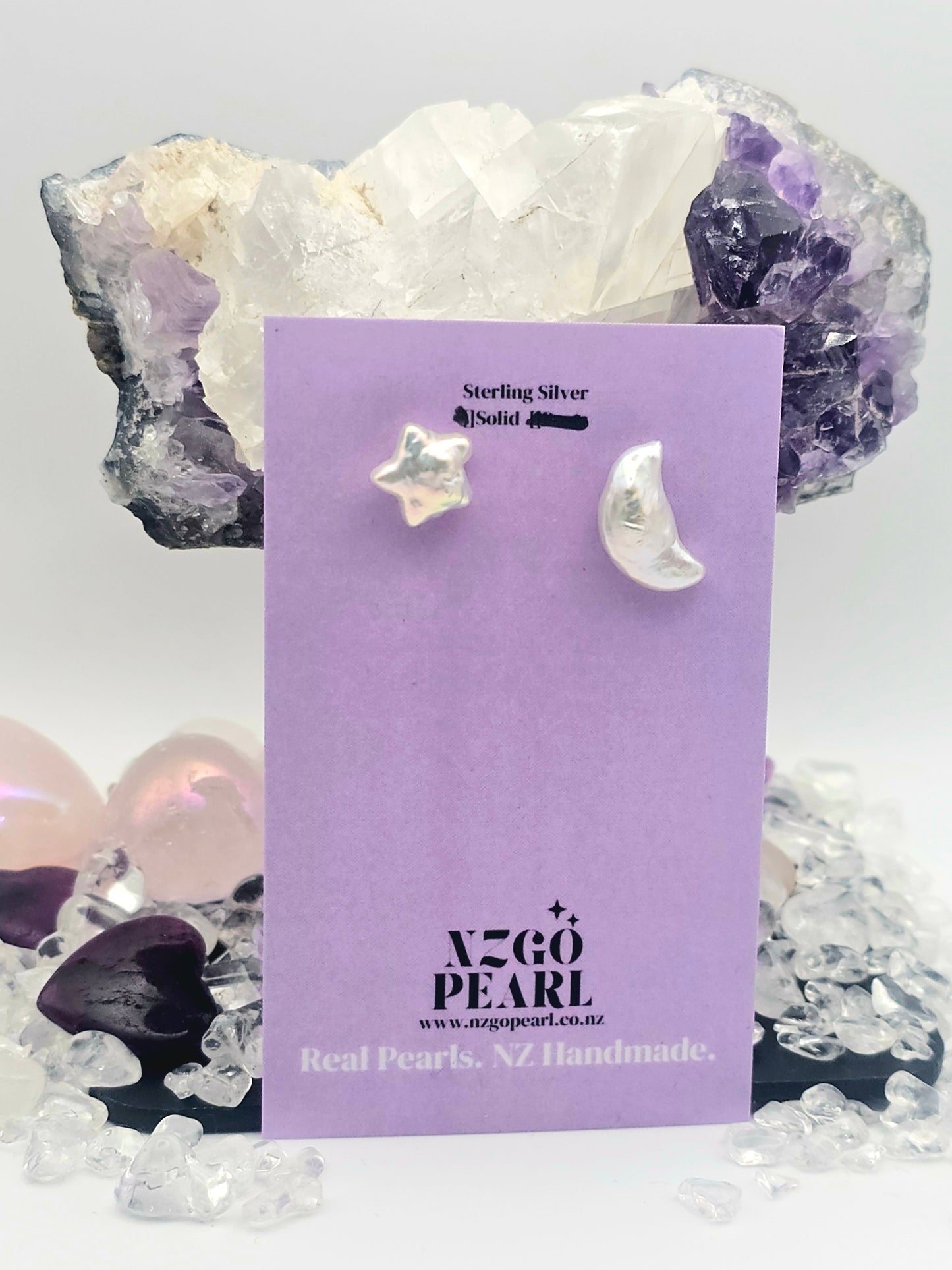 Celestial Whimsy - Wishing star and half moon studs