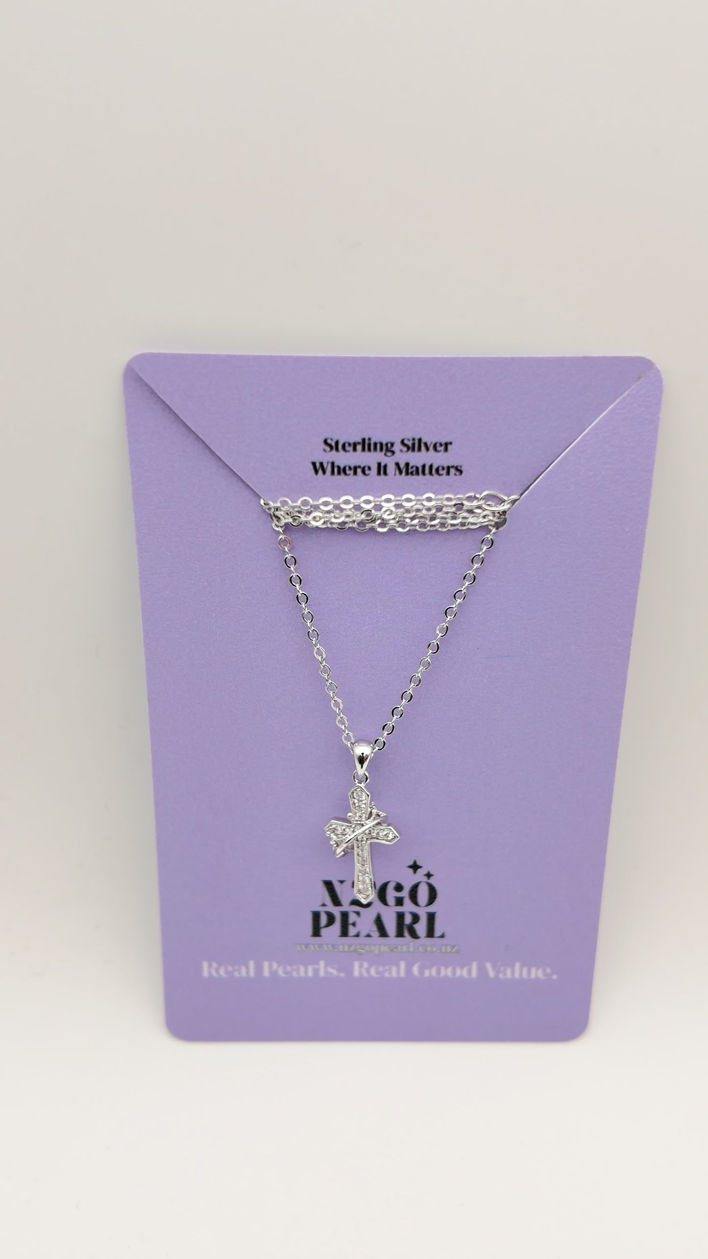 Crystal Cross Pendant Necklace – Silver