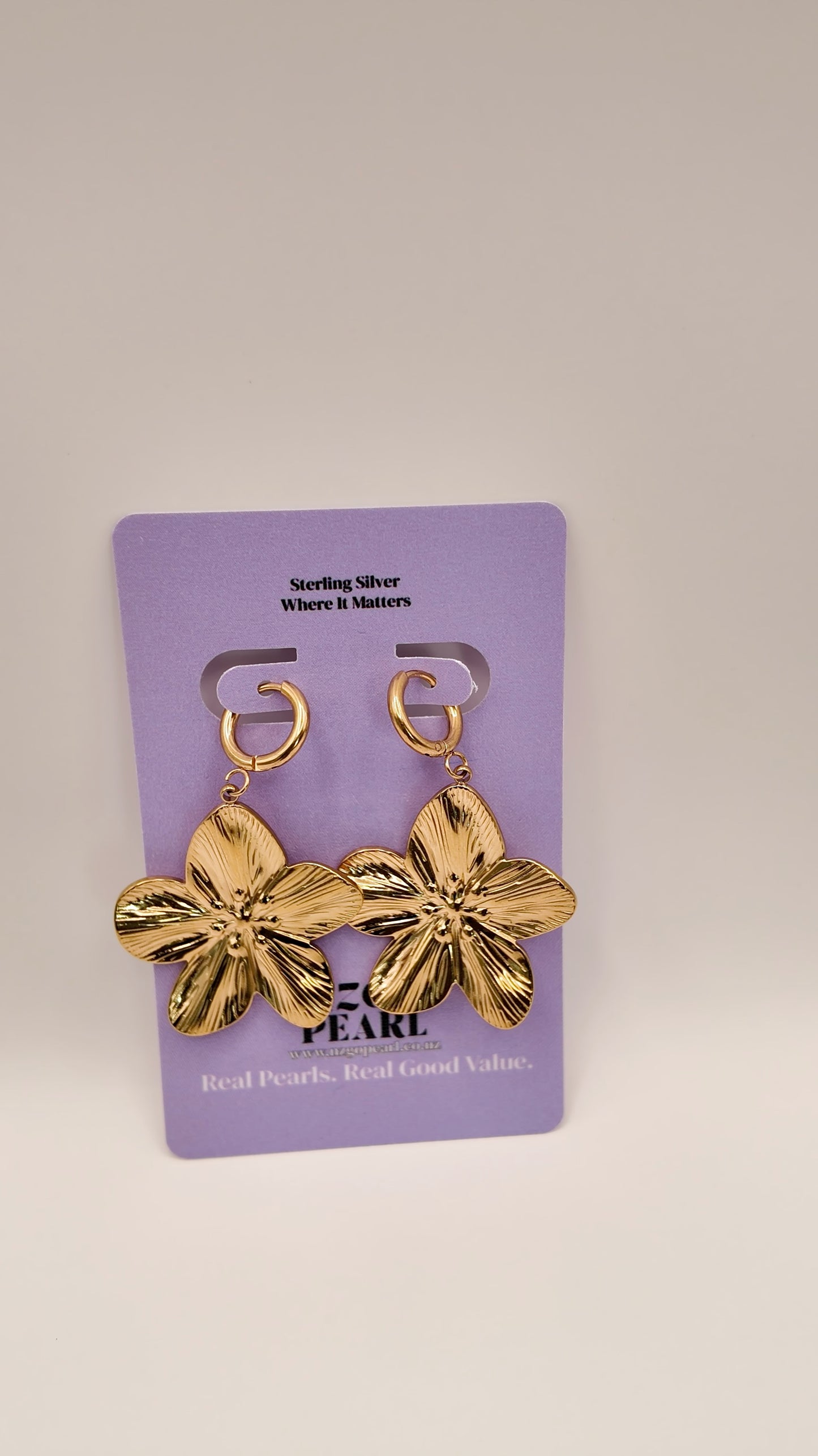 Gold Floral Drop Hoop Earrings