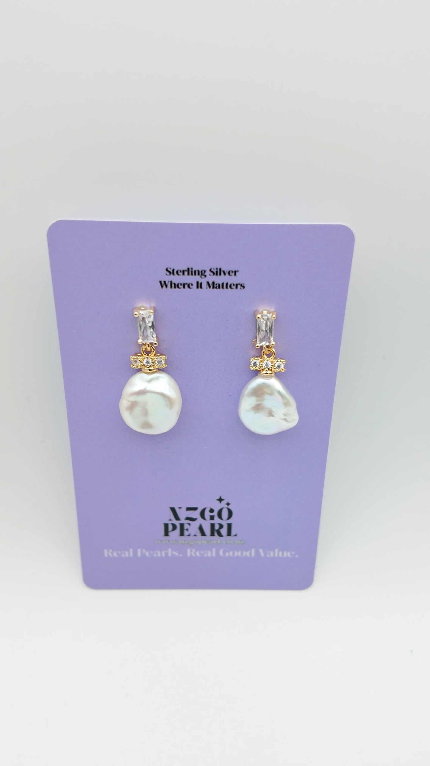 Crystal Bow Baroque Pearl Earrings