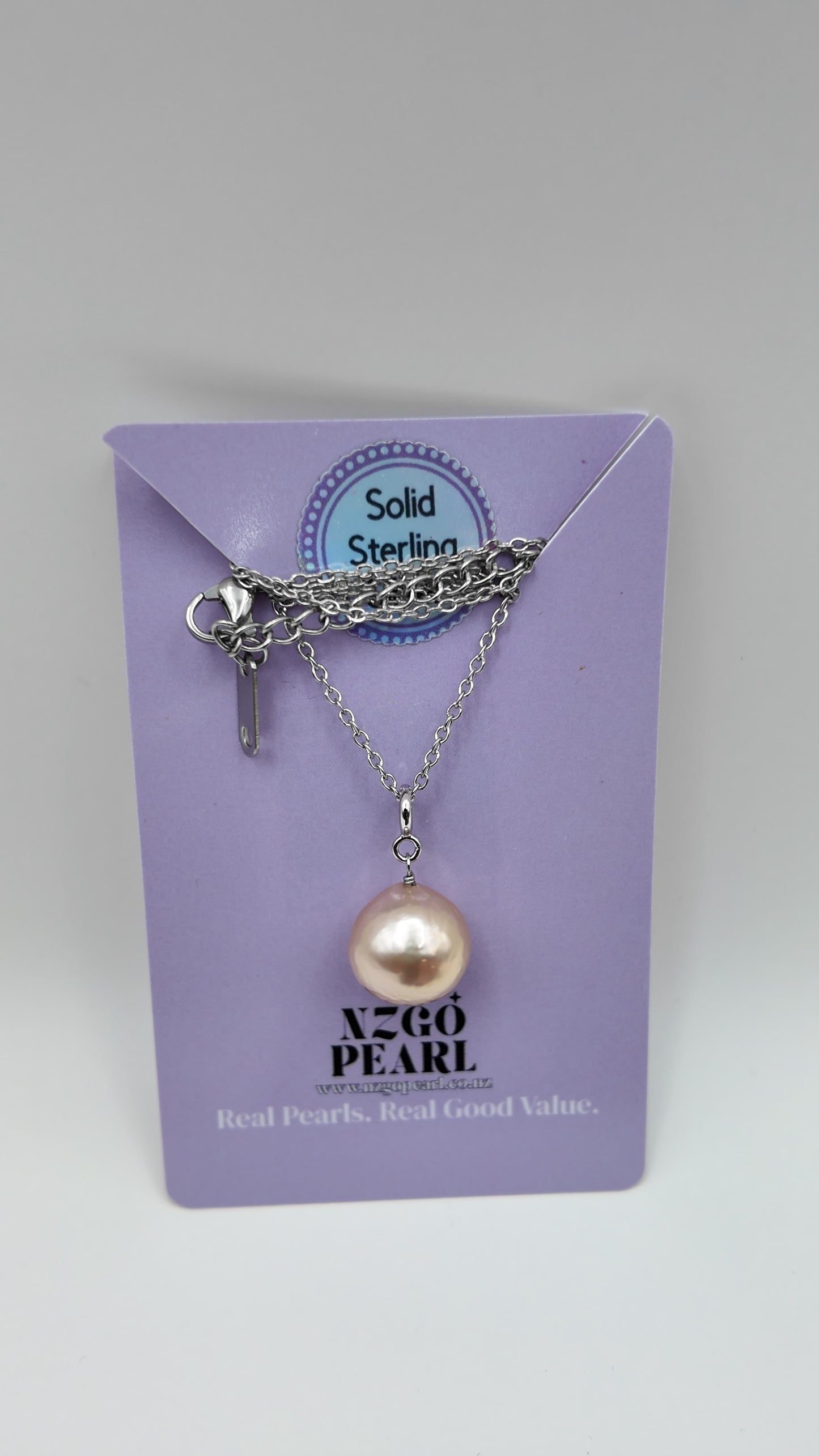 Classic Round Pearl Pendant Necklace (Solid Sterling Silver)