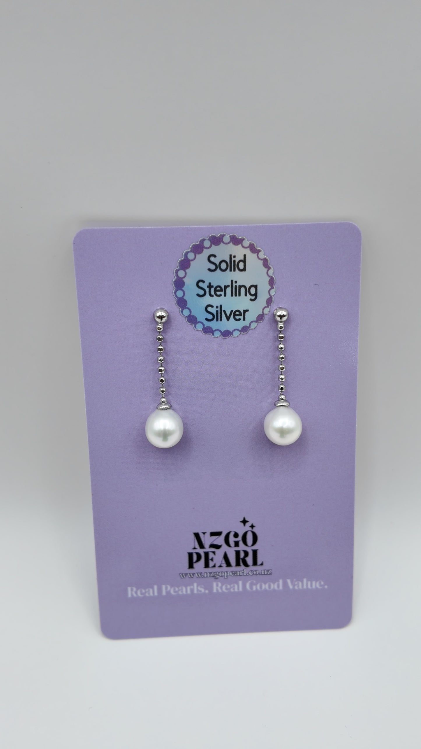 Sterling Silver Bead Chain Pearl Drop Earrings