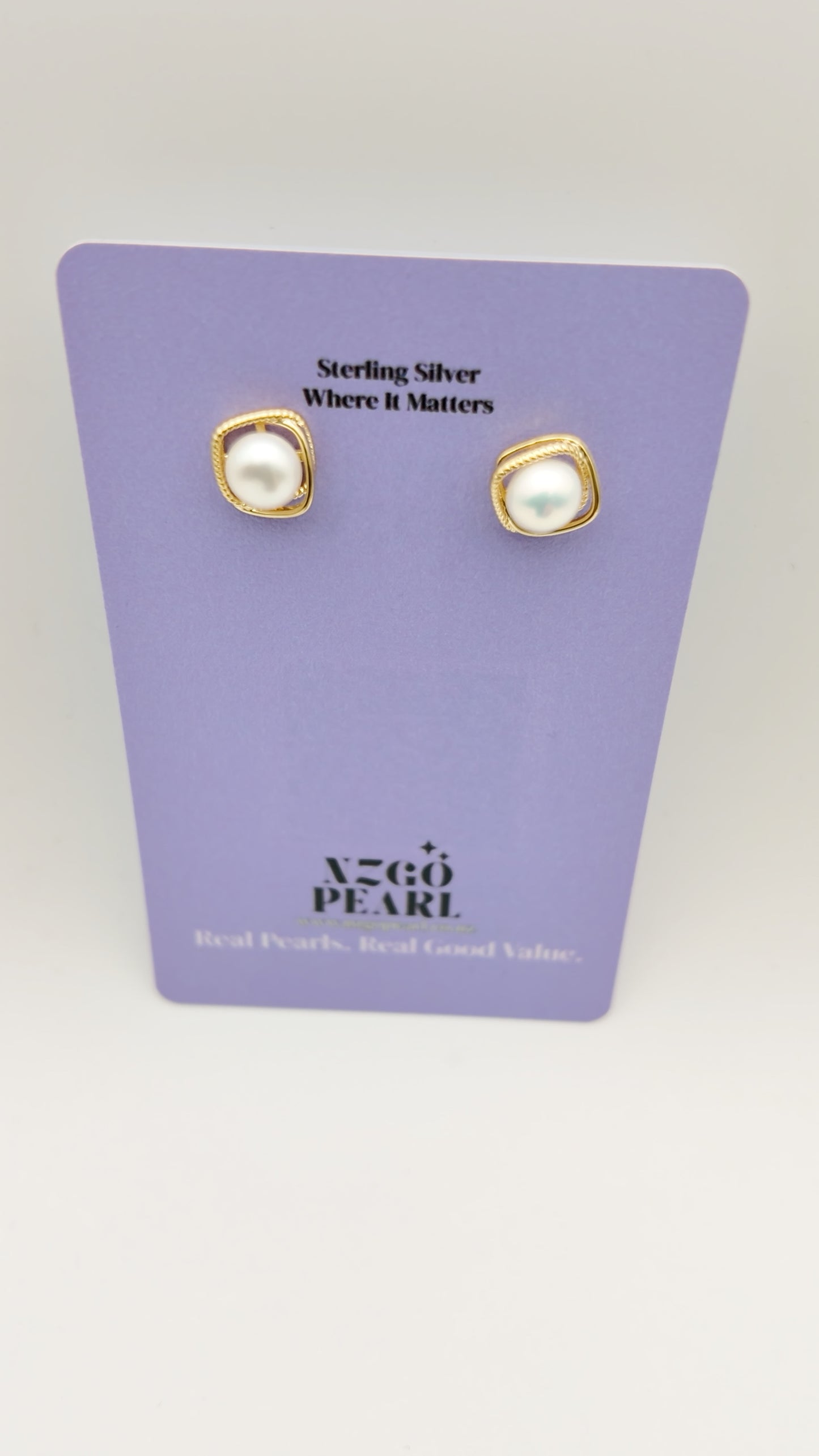 Soft Square Pearl Studs — Gold
