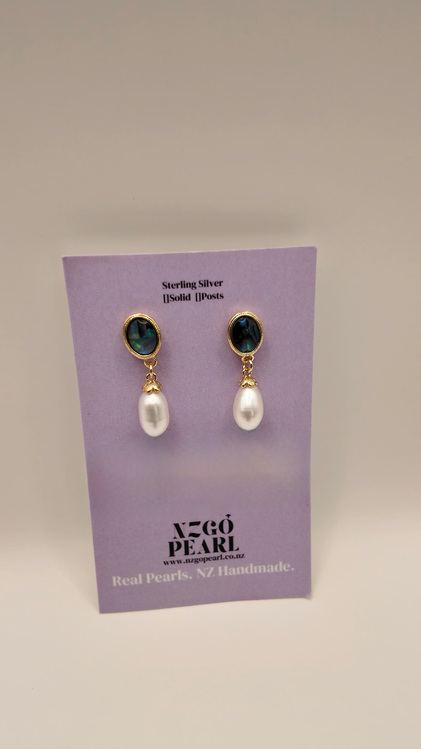 Pāua Shell Oval Studs with Drop Pearl