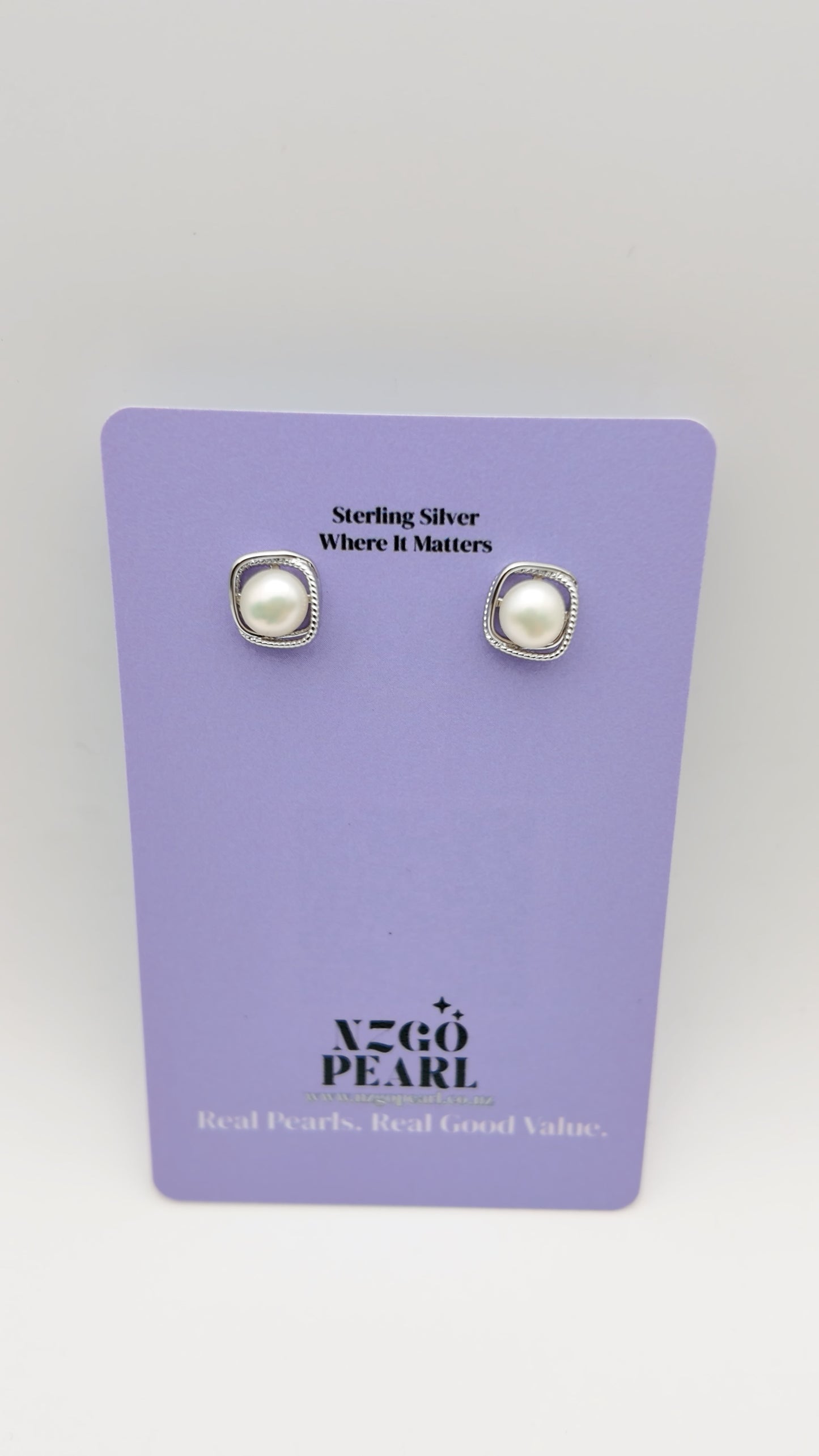 Framed Elegance Pearl Stud Earrings (Gold or Silver)