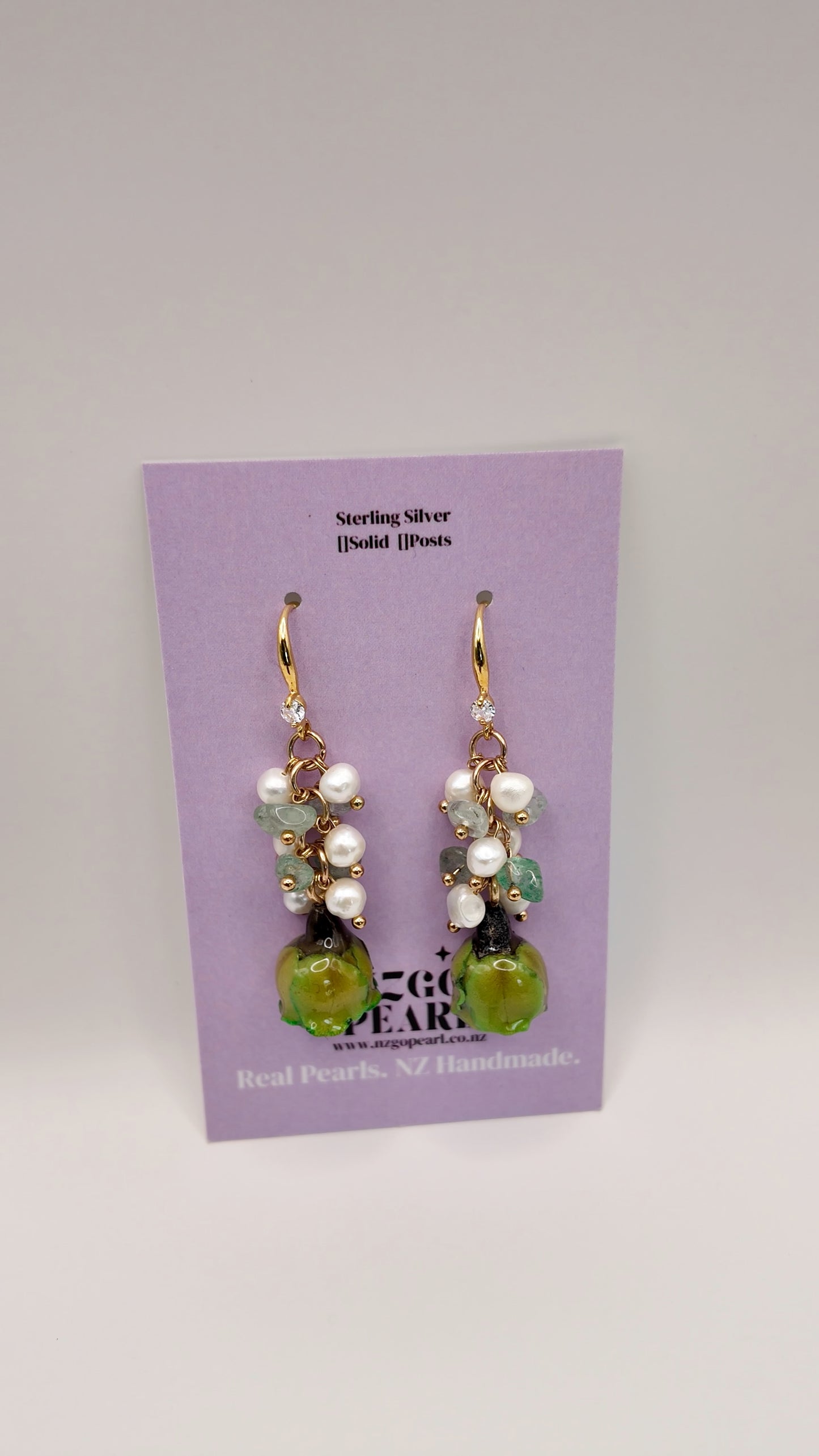 Green Bloom Pearl Cluster Drop Earrings