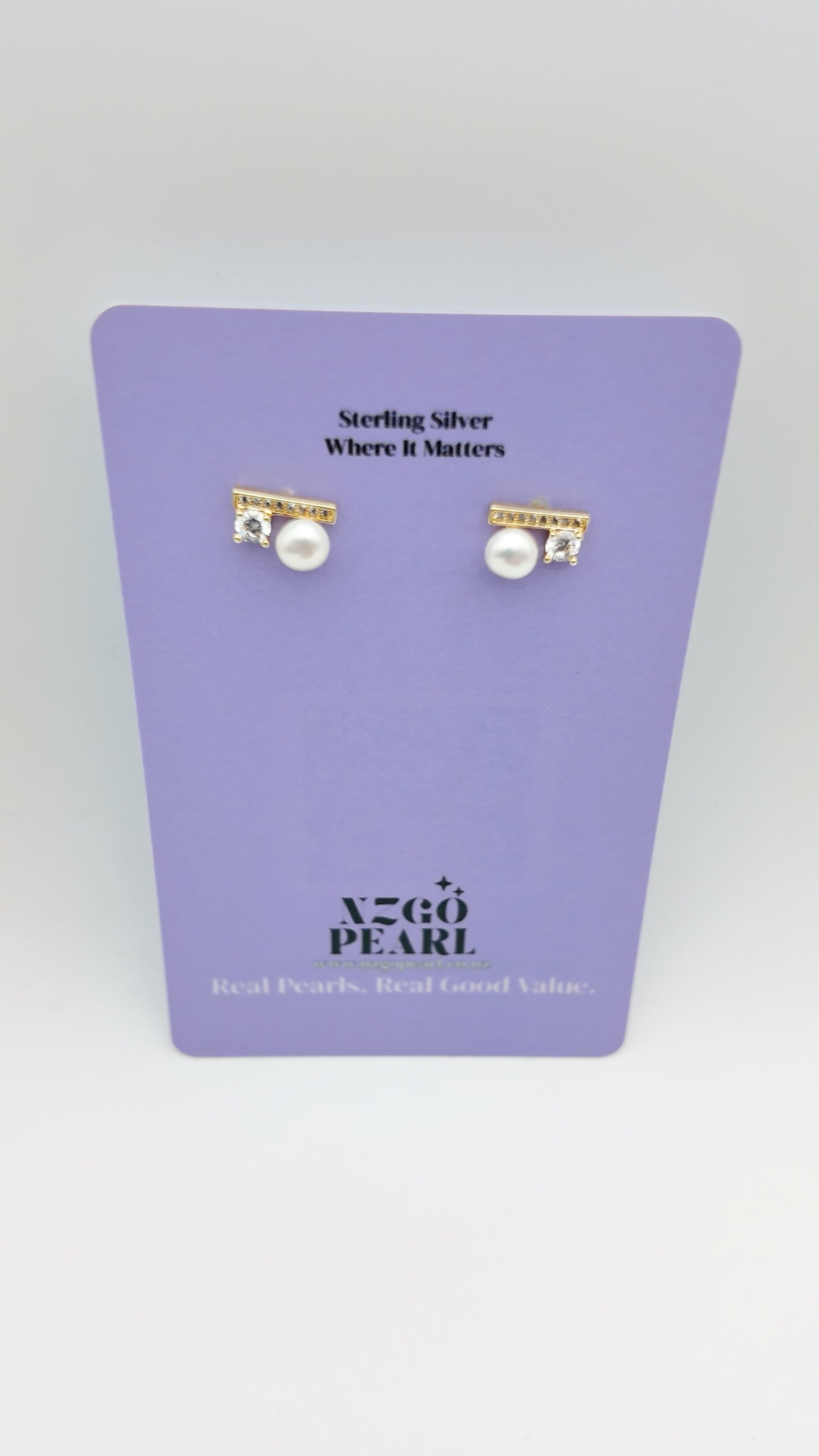 Modern Line Pearl & CZ Studs