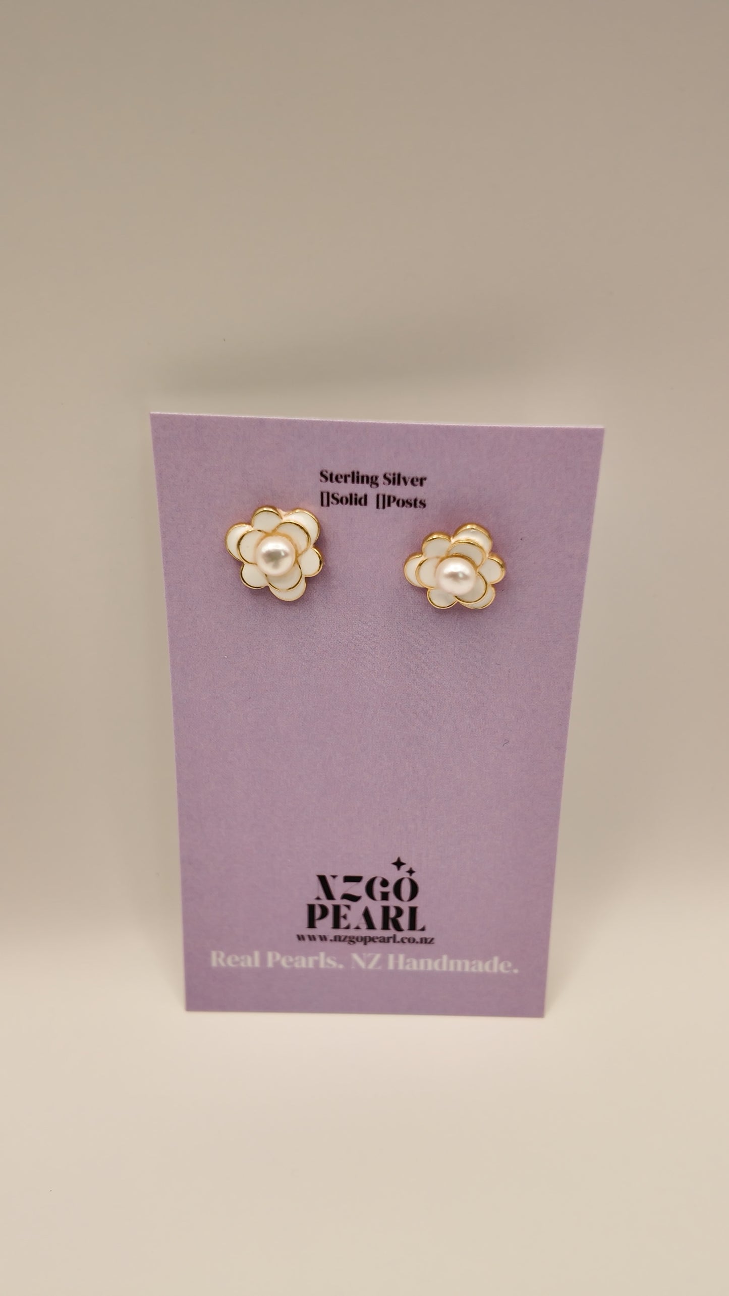 Enamel Flower Pearl Stud Earrings