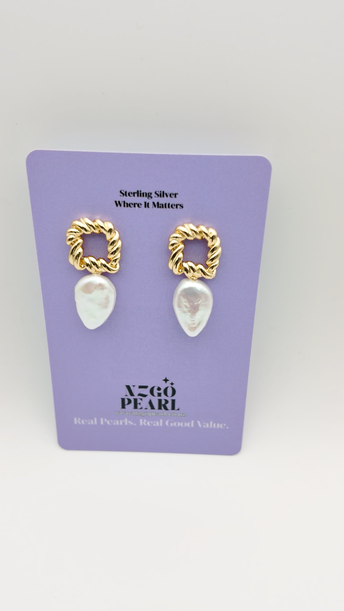 Twisted Gold Frame Pearl Drop Earrings