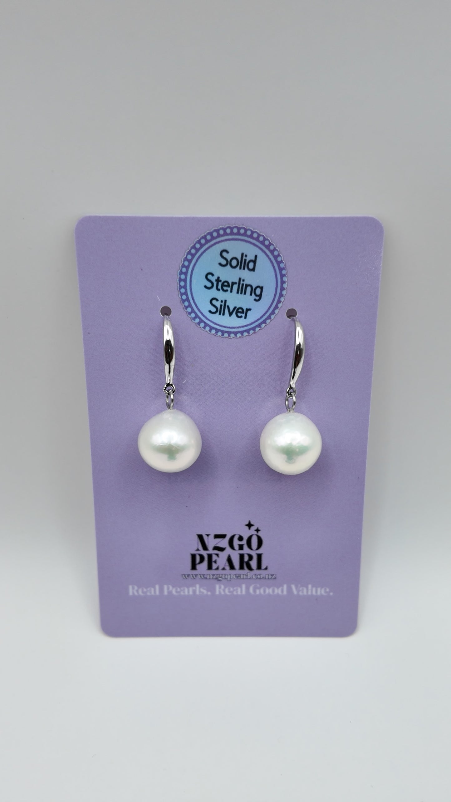 Curved Hook Pearl Drop Earrings – Solid Sterling Silver