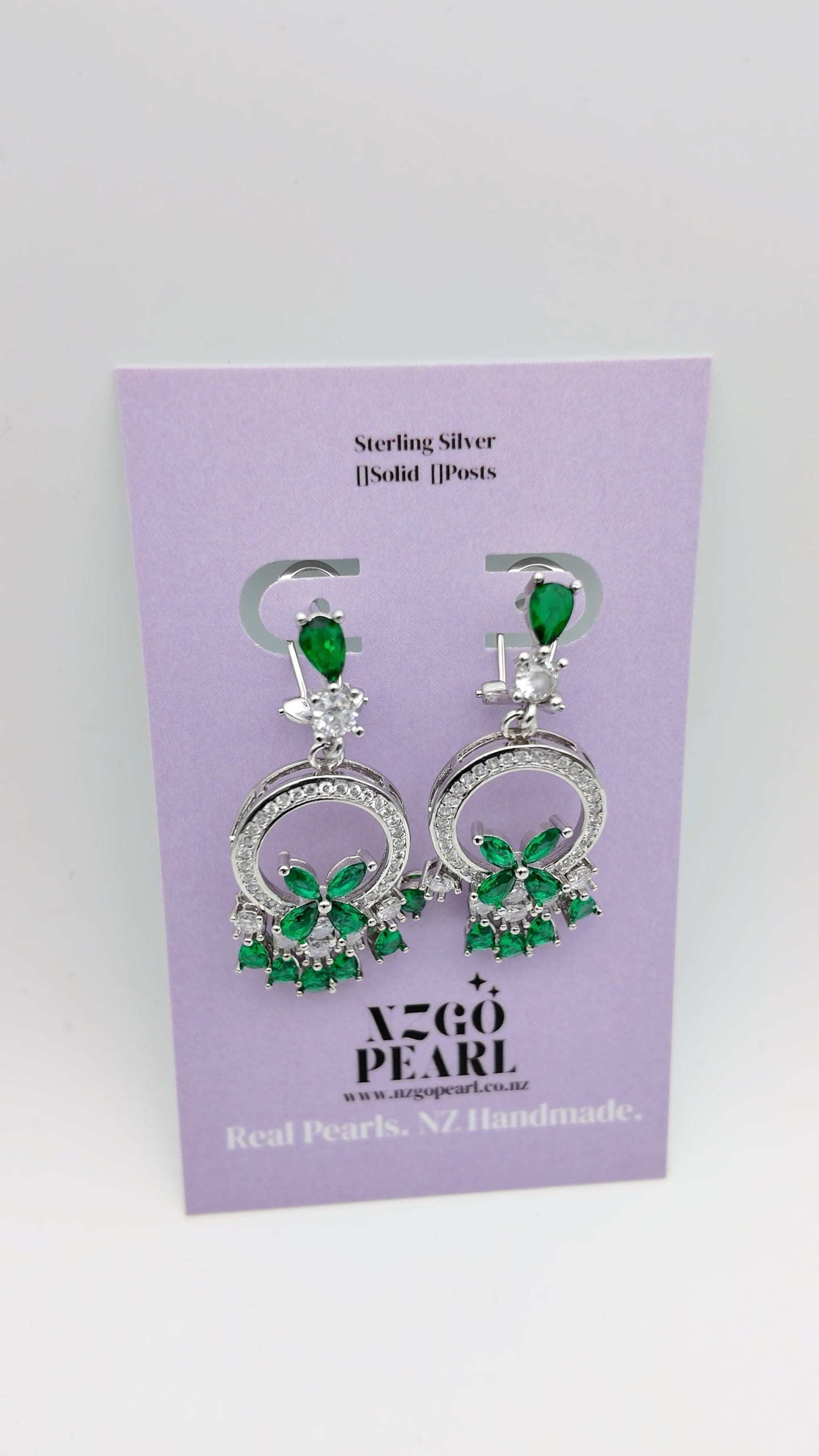 Emerald-Green CZ Floral Halo Drop Earrings