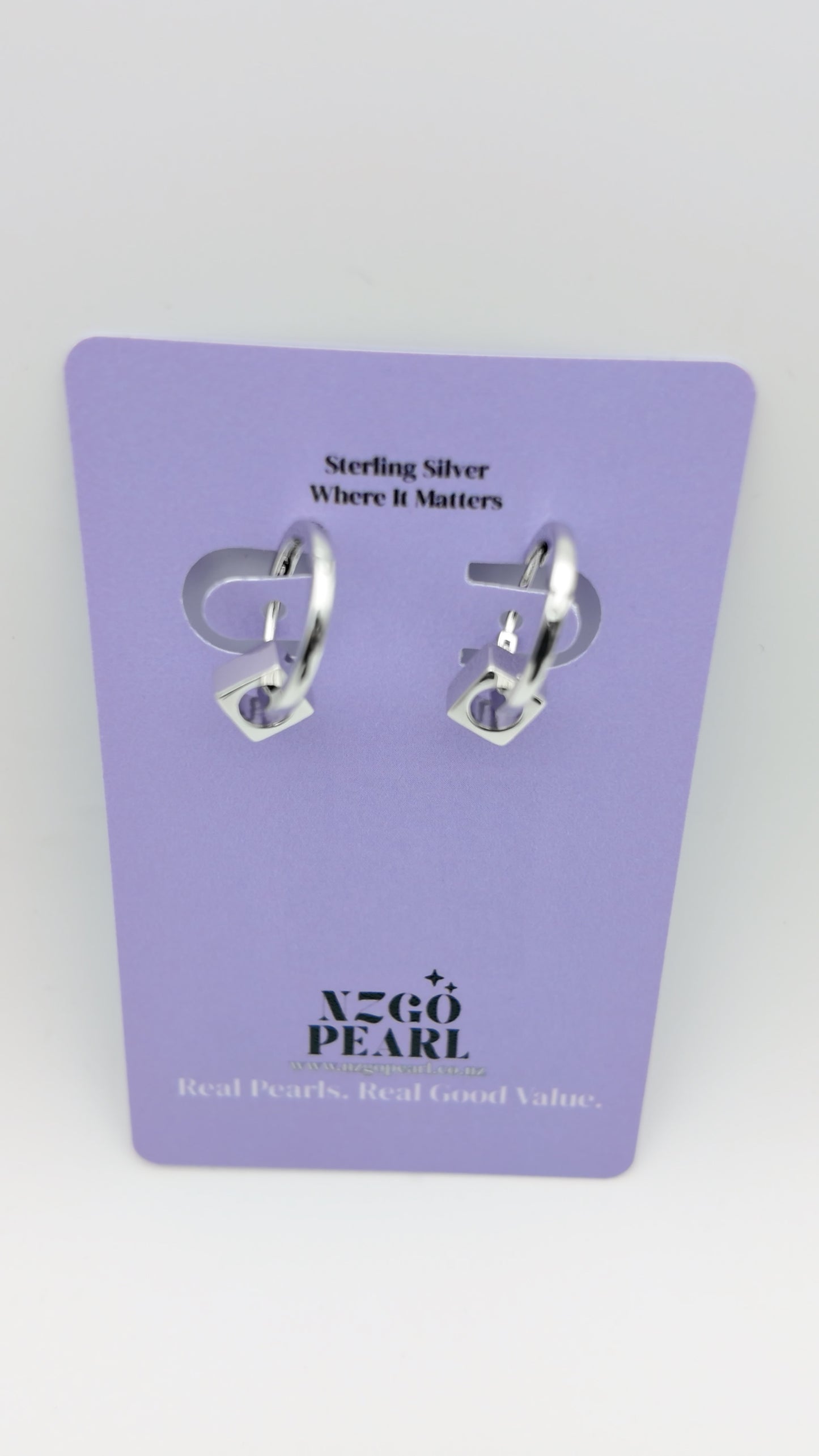 Silver Mini Hoops with Detachable Cube Charm