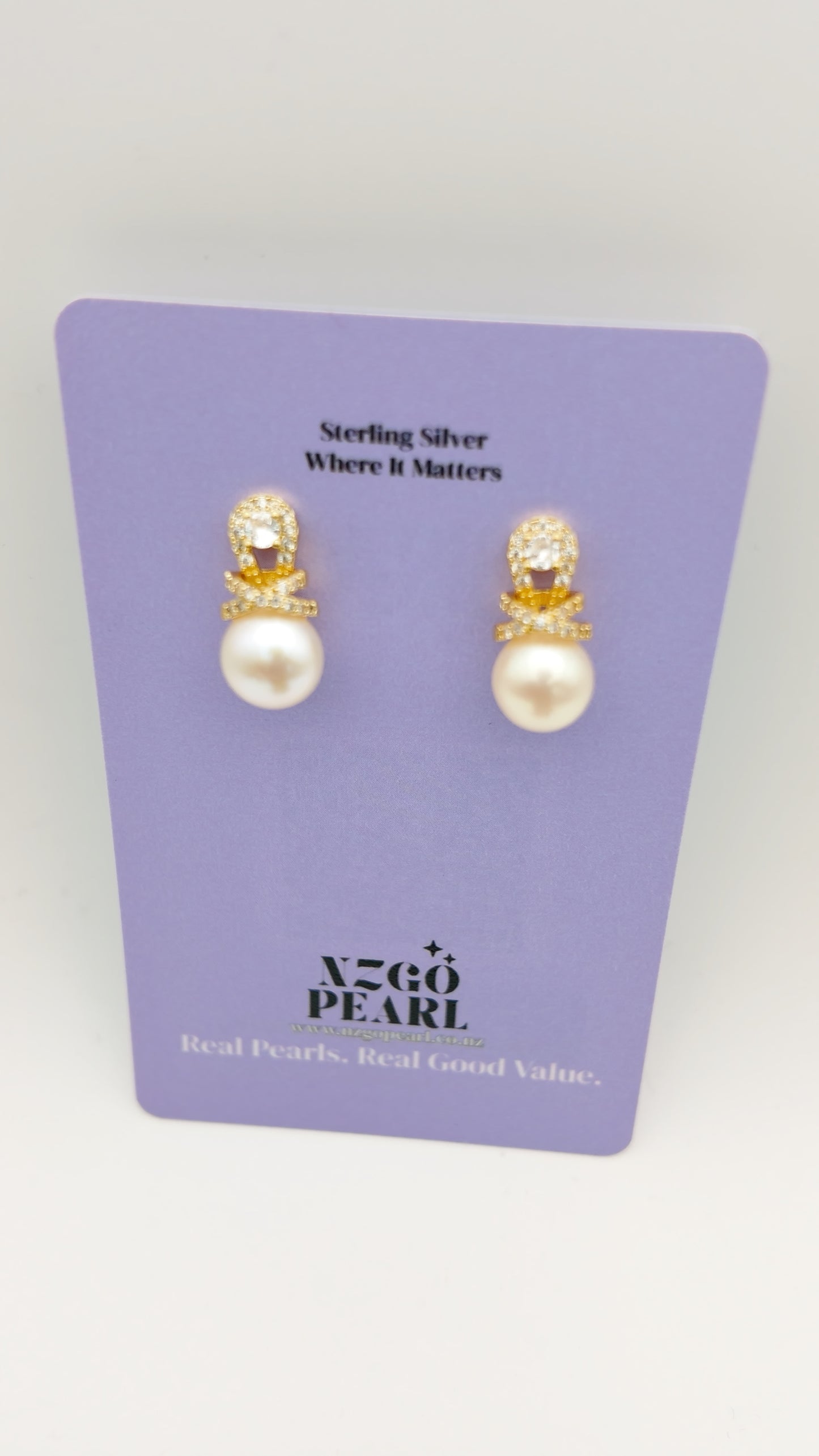 Bow Pearl Stud Earrings – CZ