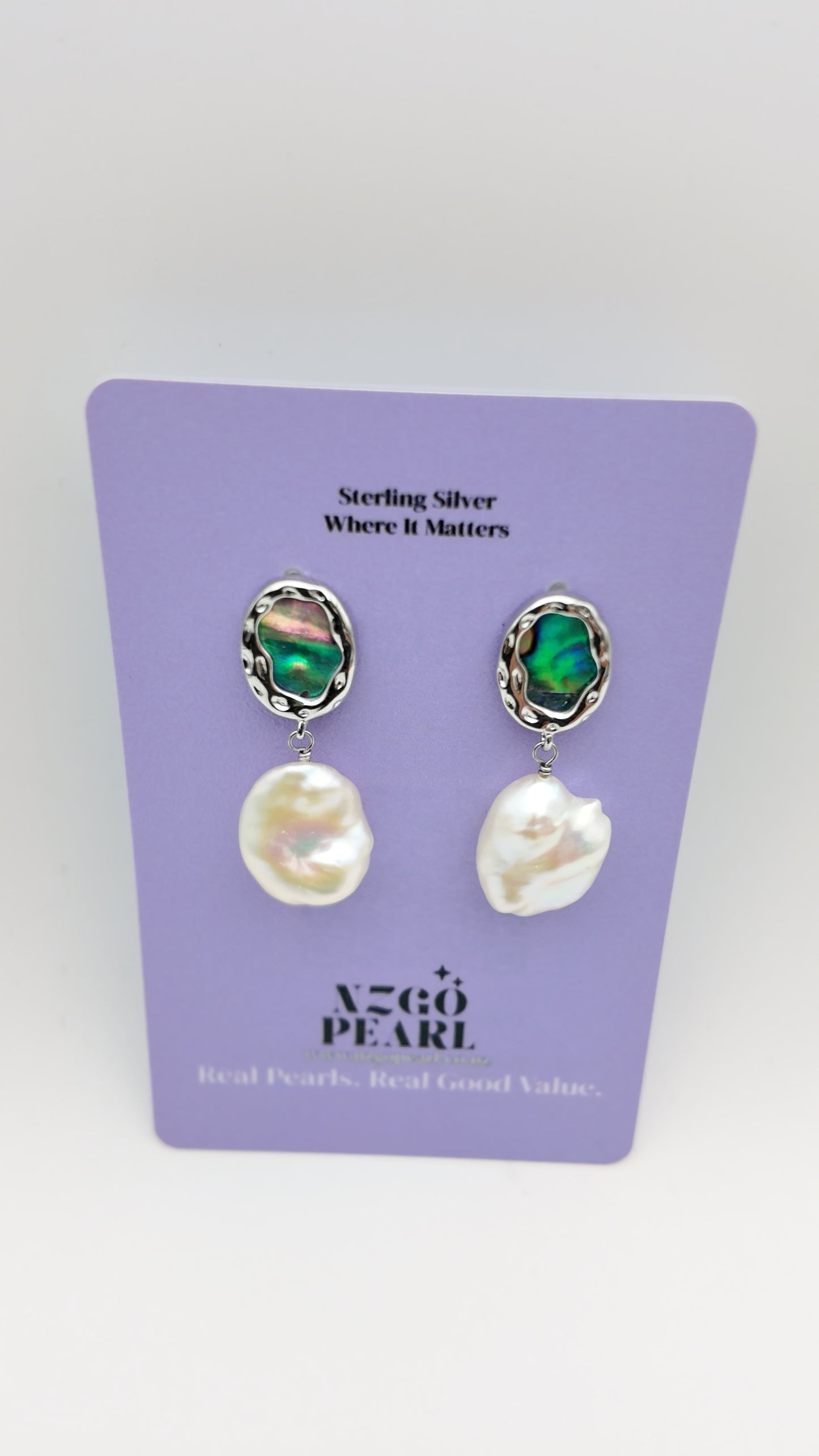 Pāua Shell & Baroque Pearl Drop Earrings