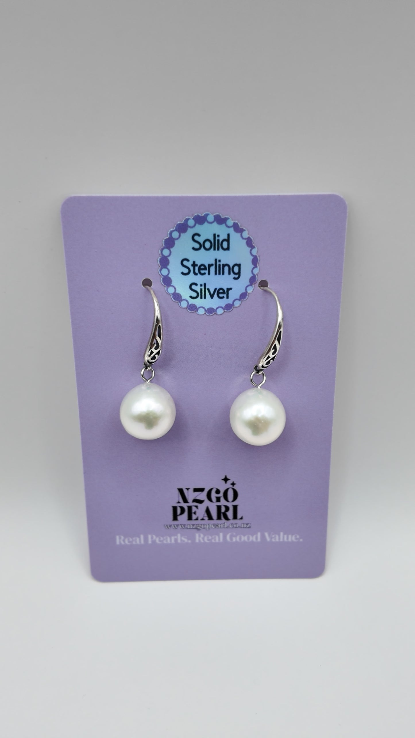 Carved Hook Pearl Drop Earrings – Solid Sterling Silver