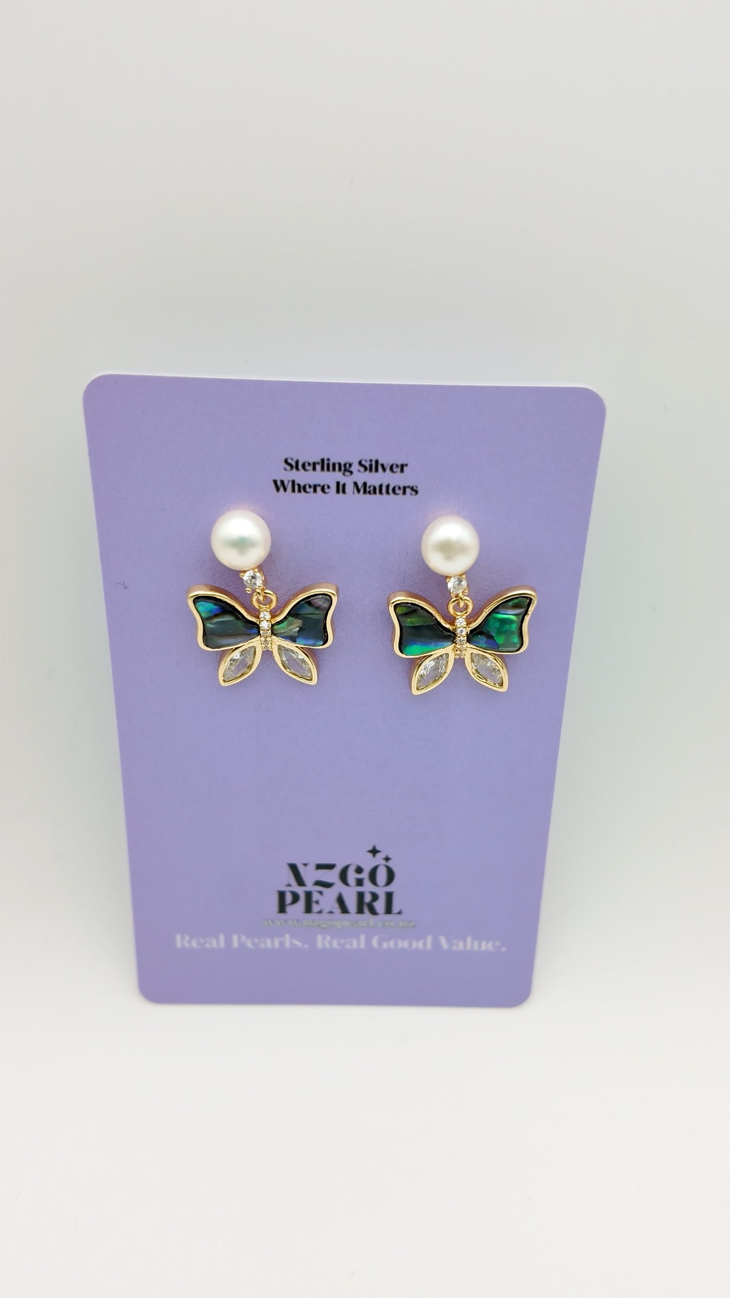 Paua Shell Butterfly Pearl Earrings