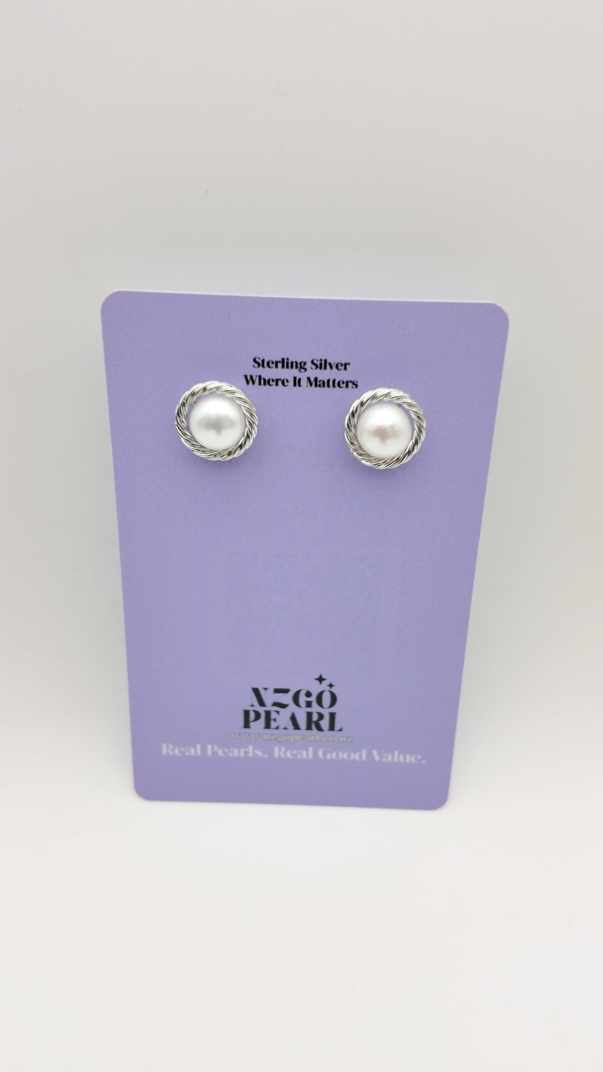 Silver Rope Pearl Studs
