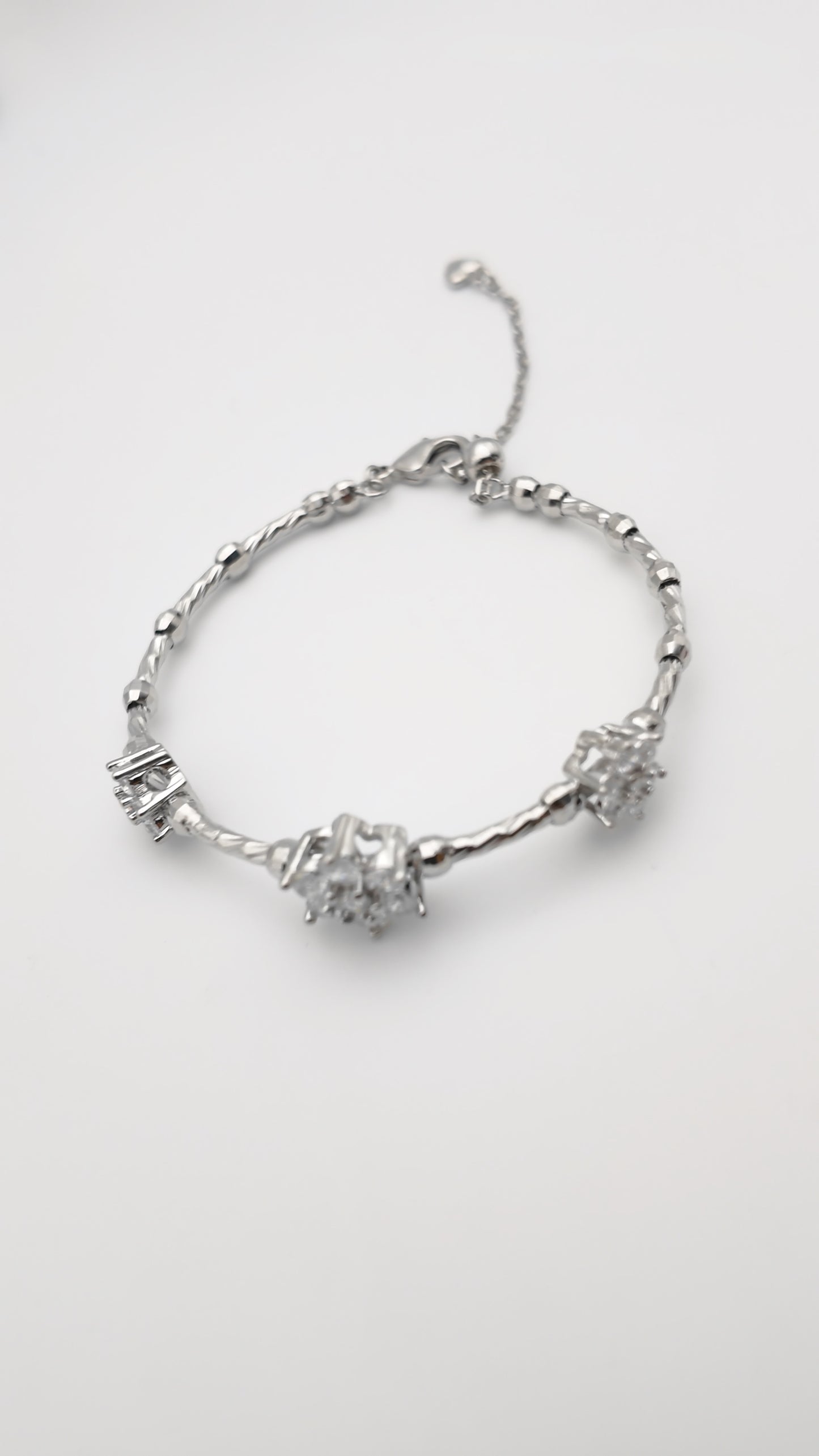 Adjustable CZ Beaded Bracelet - Silver