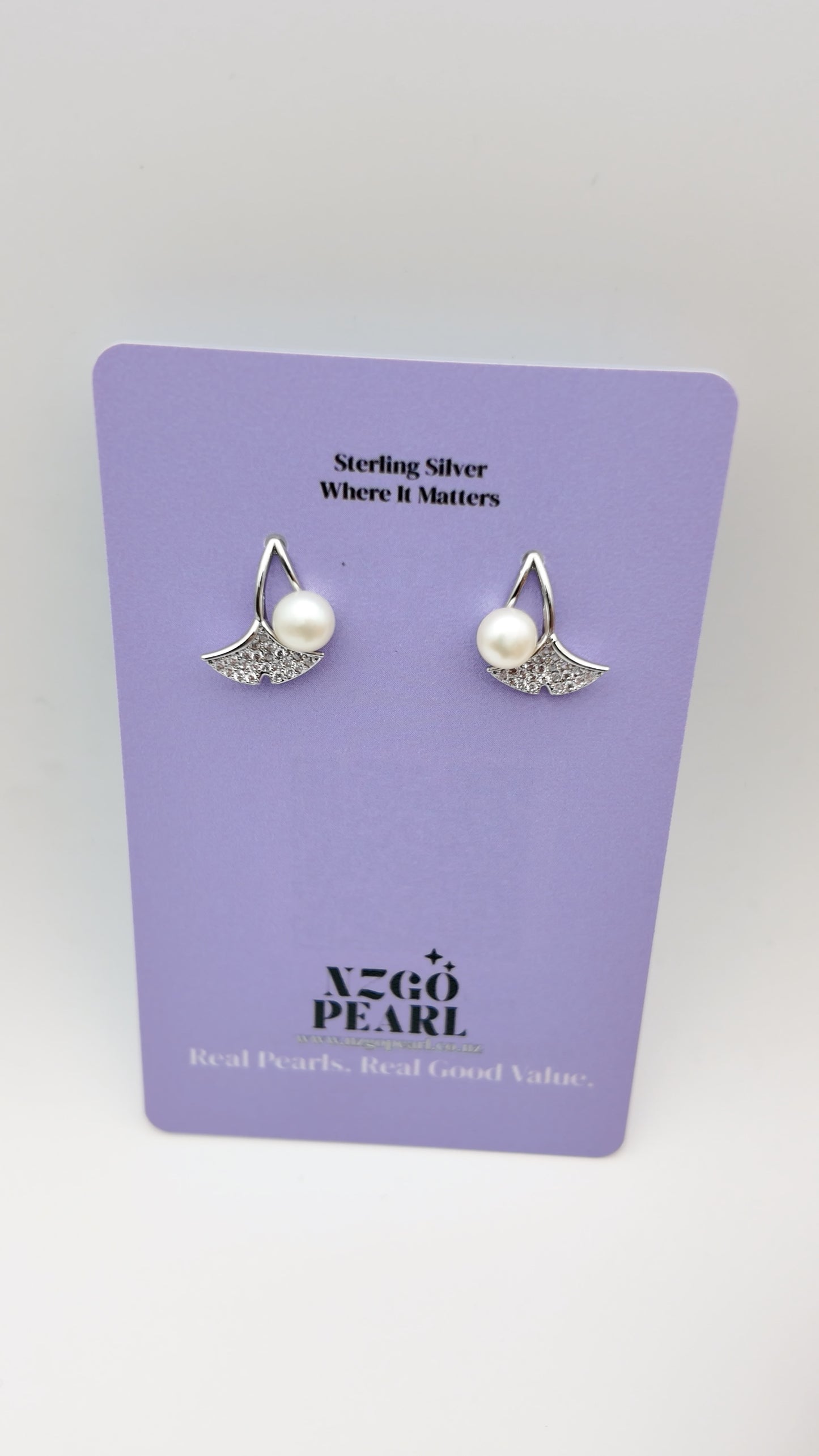 Ginkgo Leaf Pearl Stud Earrings (Gold & Silver)