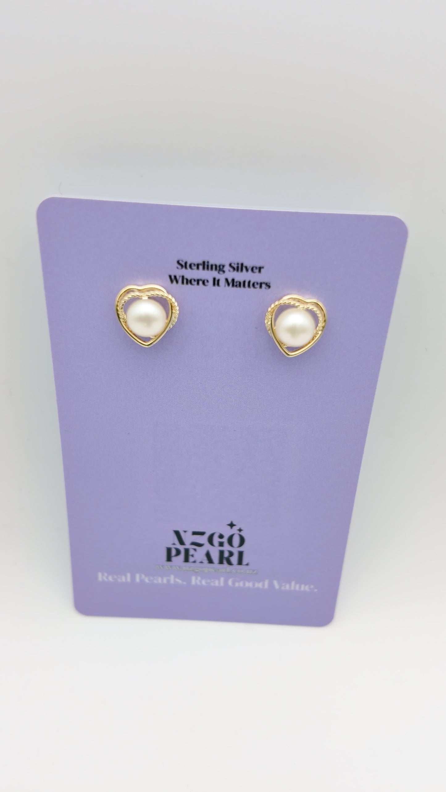 Heart Rope Pearl Studs – Gold