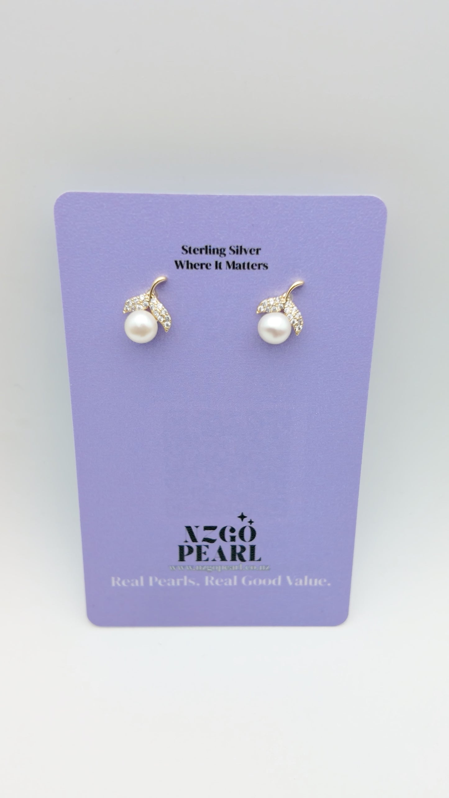 Leaf Whisper Pearl Stud Earrings (Gold & Silver)