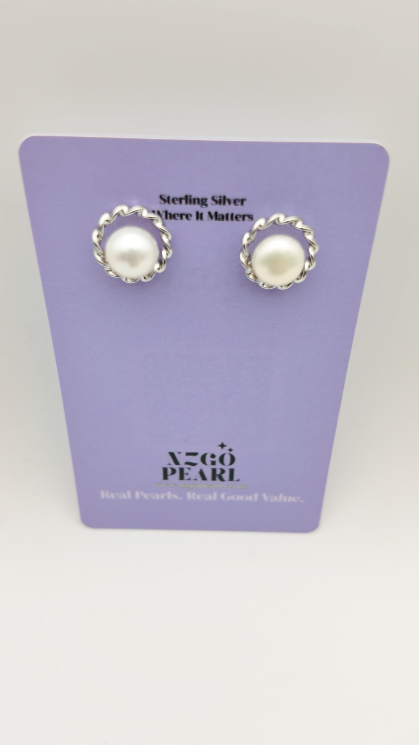 Twisted Halo Pearl Studs — Silver