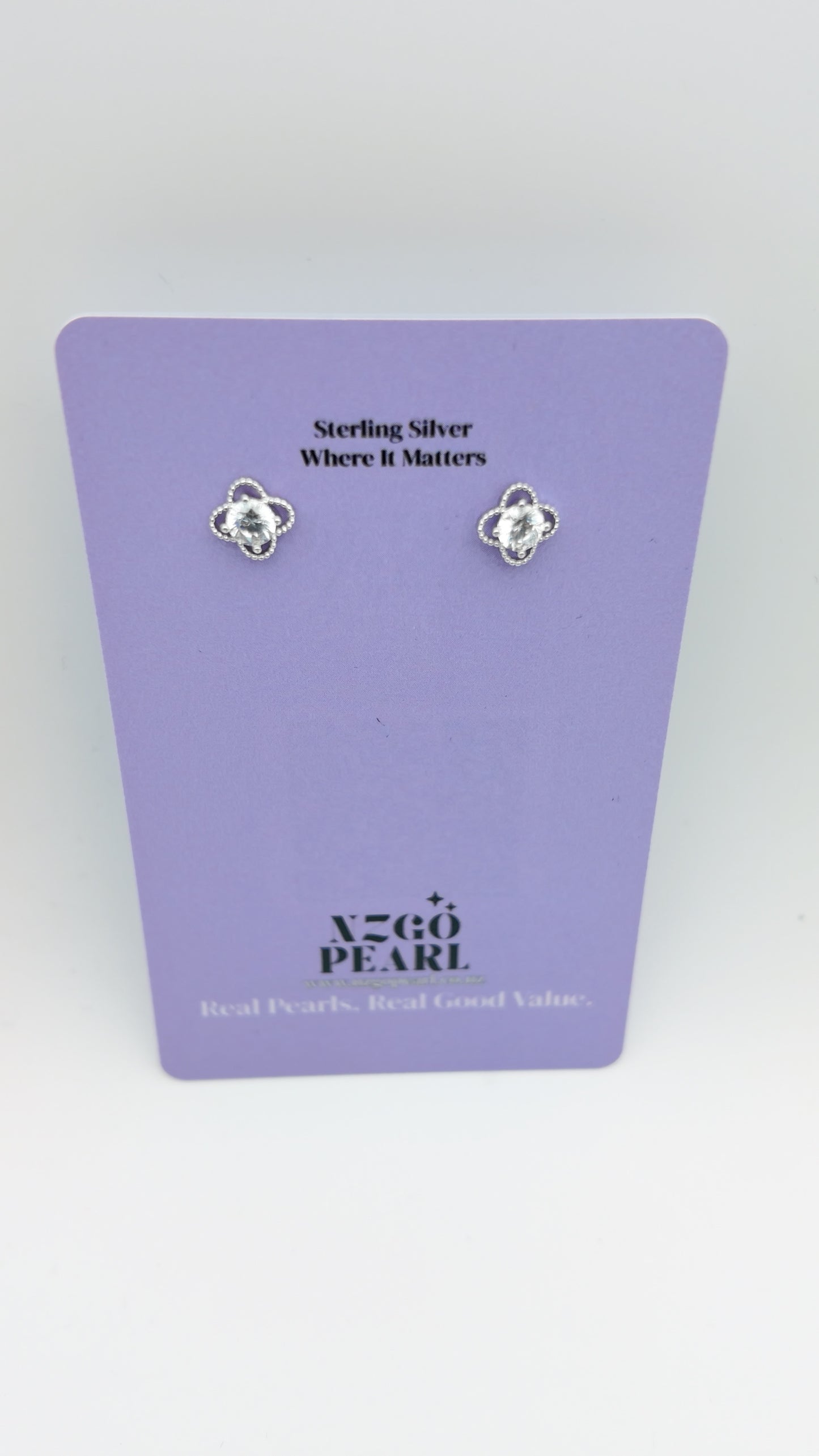 Silver Petal Crystal Studs