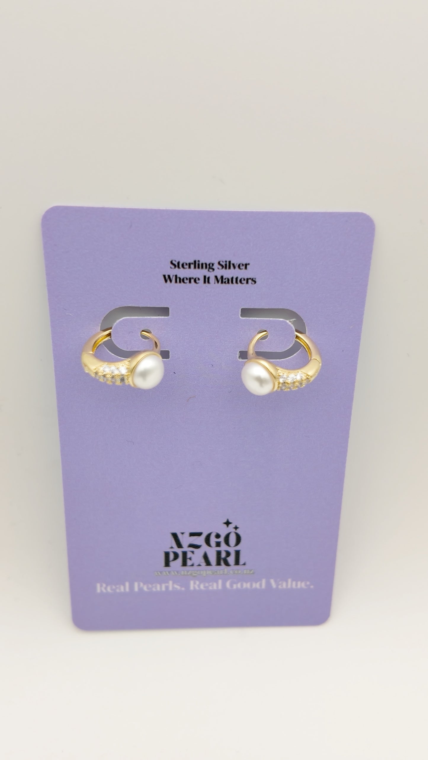 Mini Pearl Arc Huggies — Gold