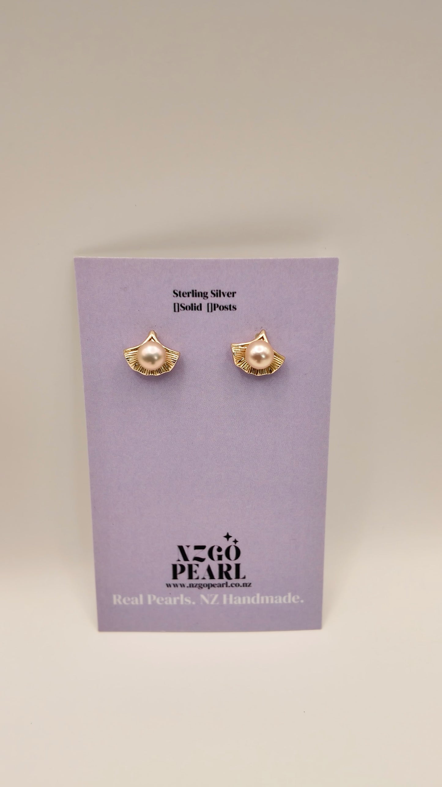 Golden Fan Pearl Stud Earrings