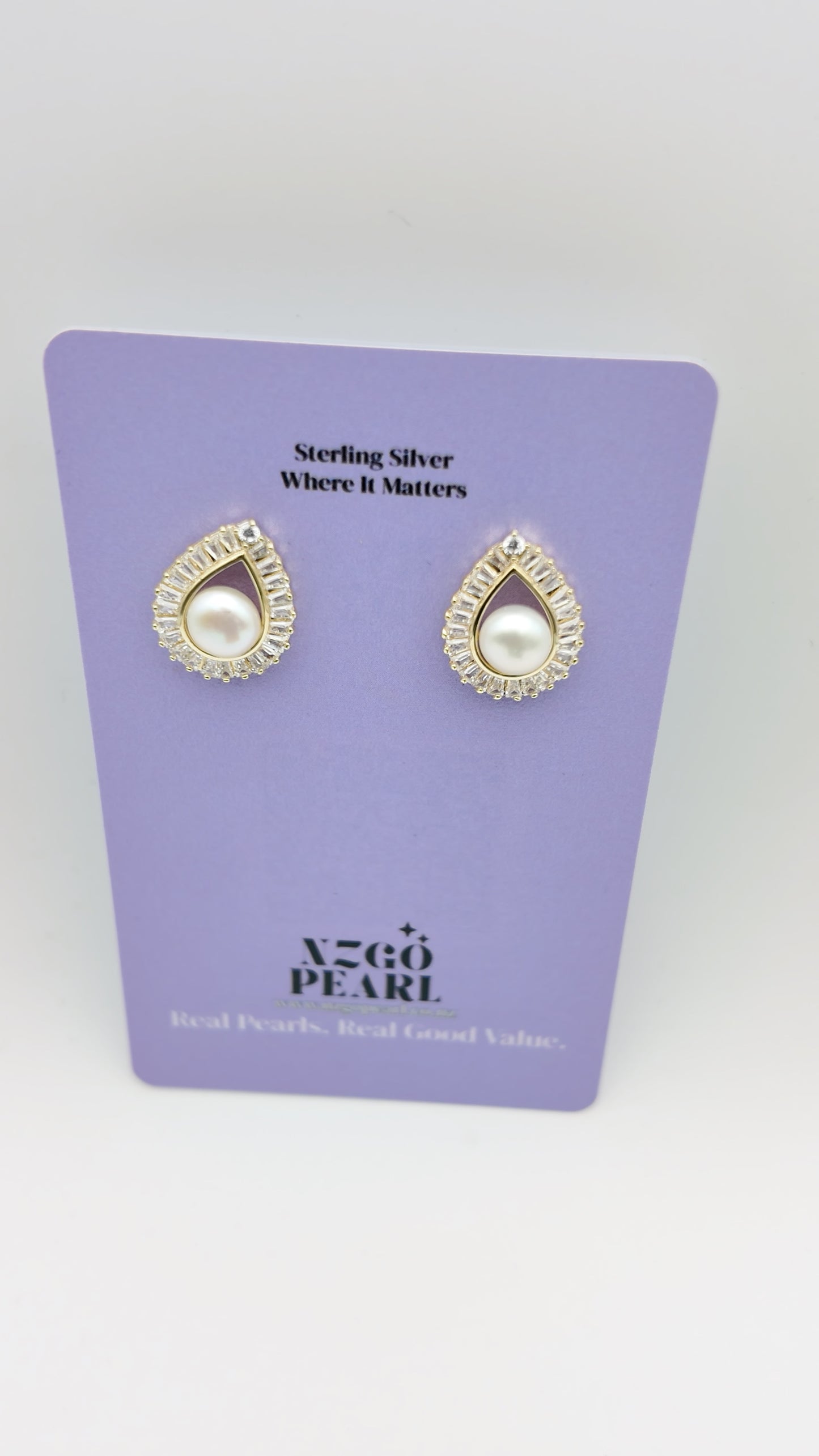 Teardrop Pearl Halo Studs – Gold
