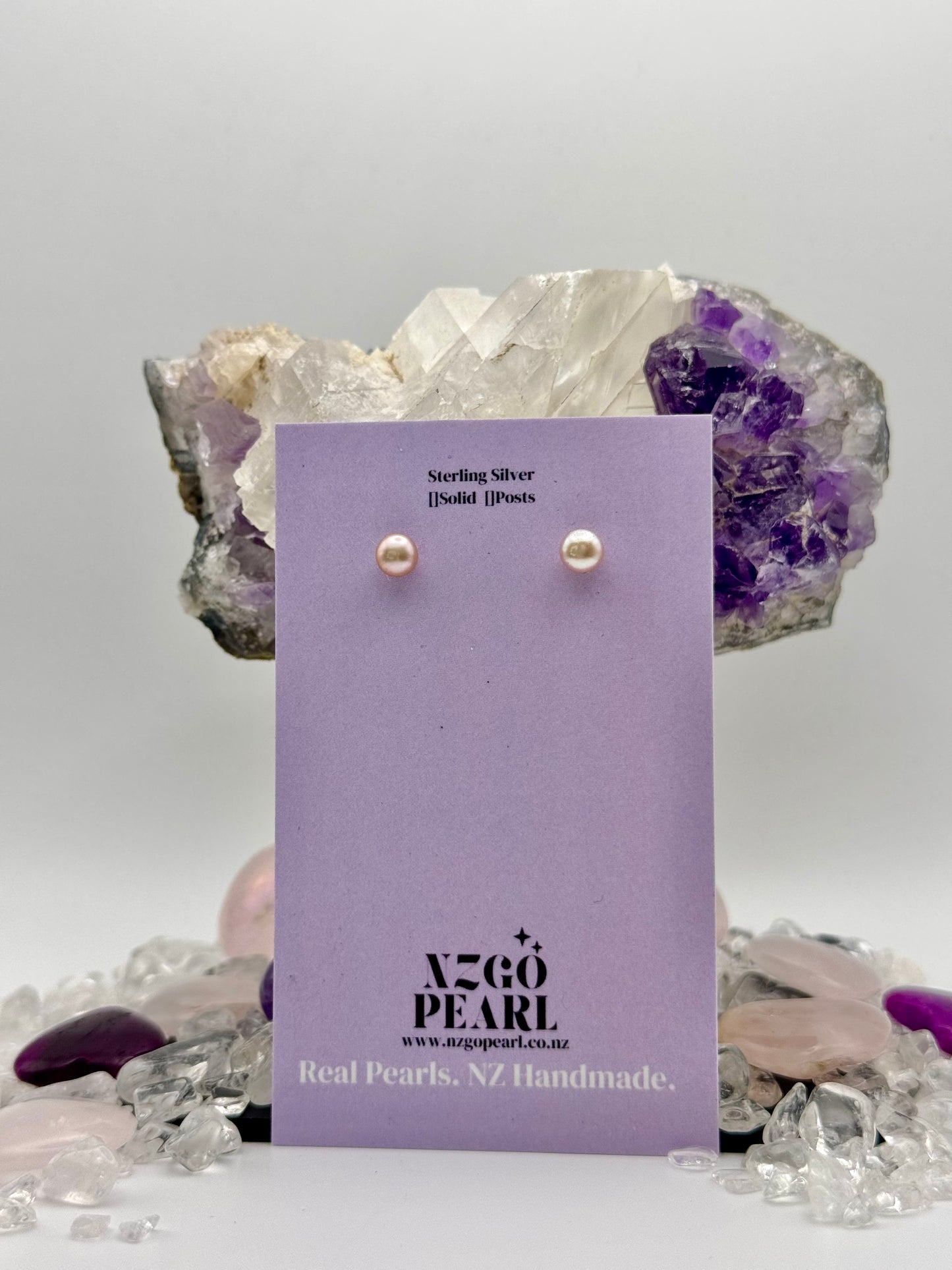 3mm Pink-Purple Pearl Stud Earrings with with High Lustre