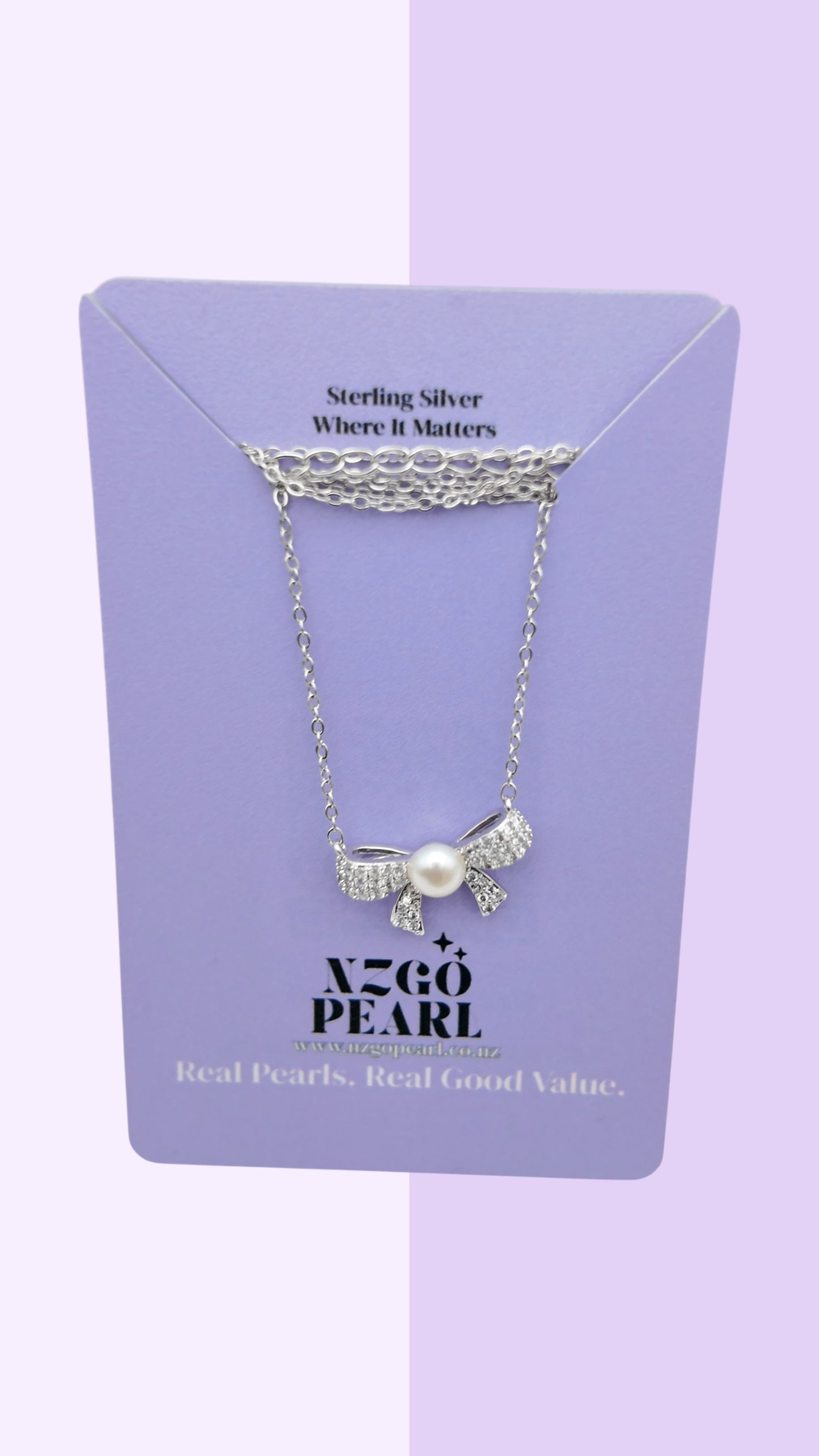 Silver Bow Pearl Necklace