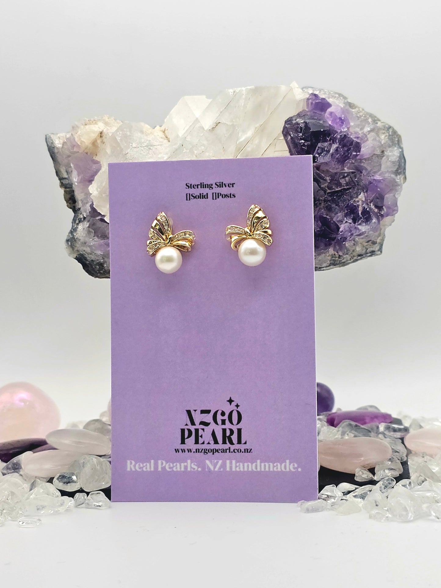 Graceful Ribbon Bow Pearl Earrings