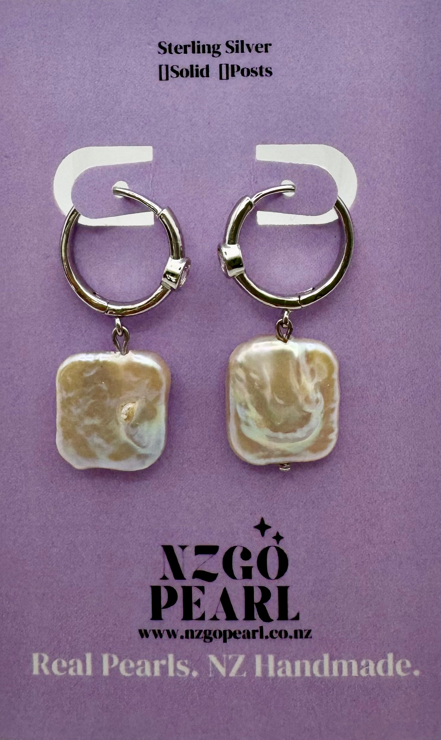 Square Baroque Pearl Hoop Earrings with CZ Stones