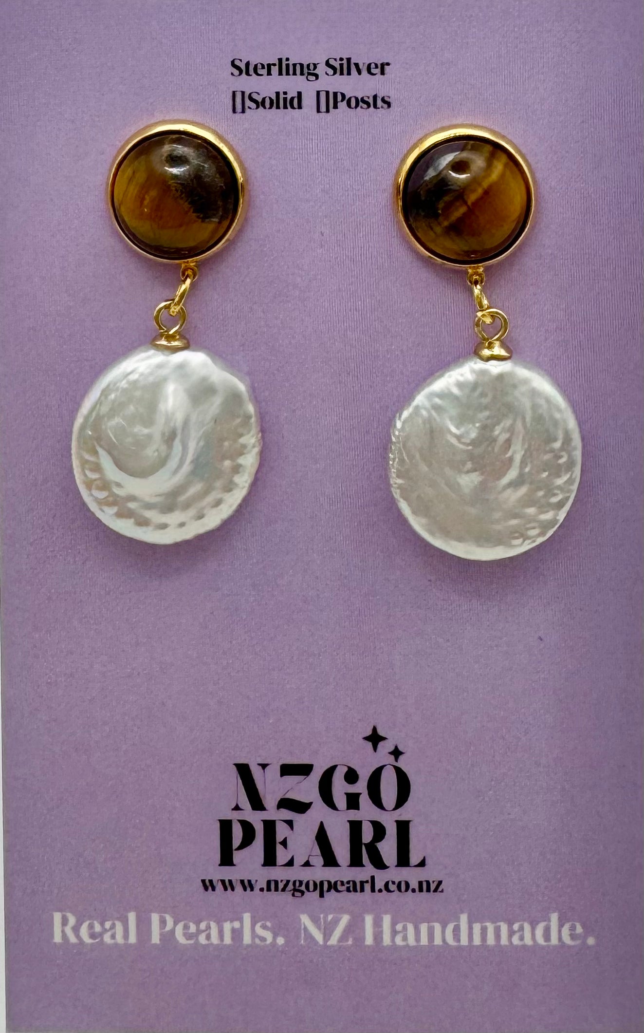 Tiger’s Eye & Coin Pearl Drop Earrings
