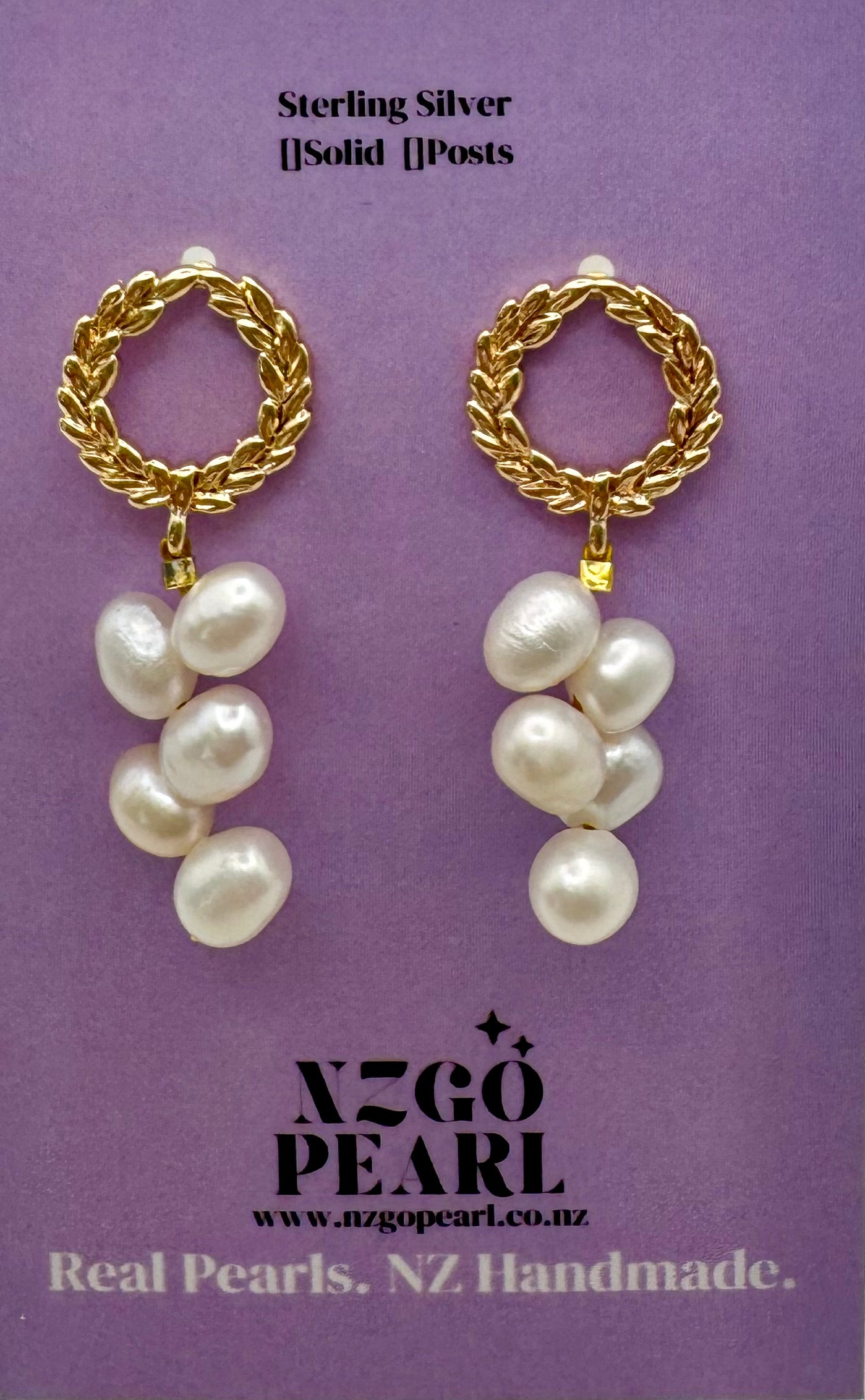 Laurel Wreath & Cascading 10 Pearl Earrings