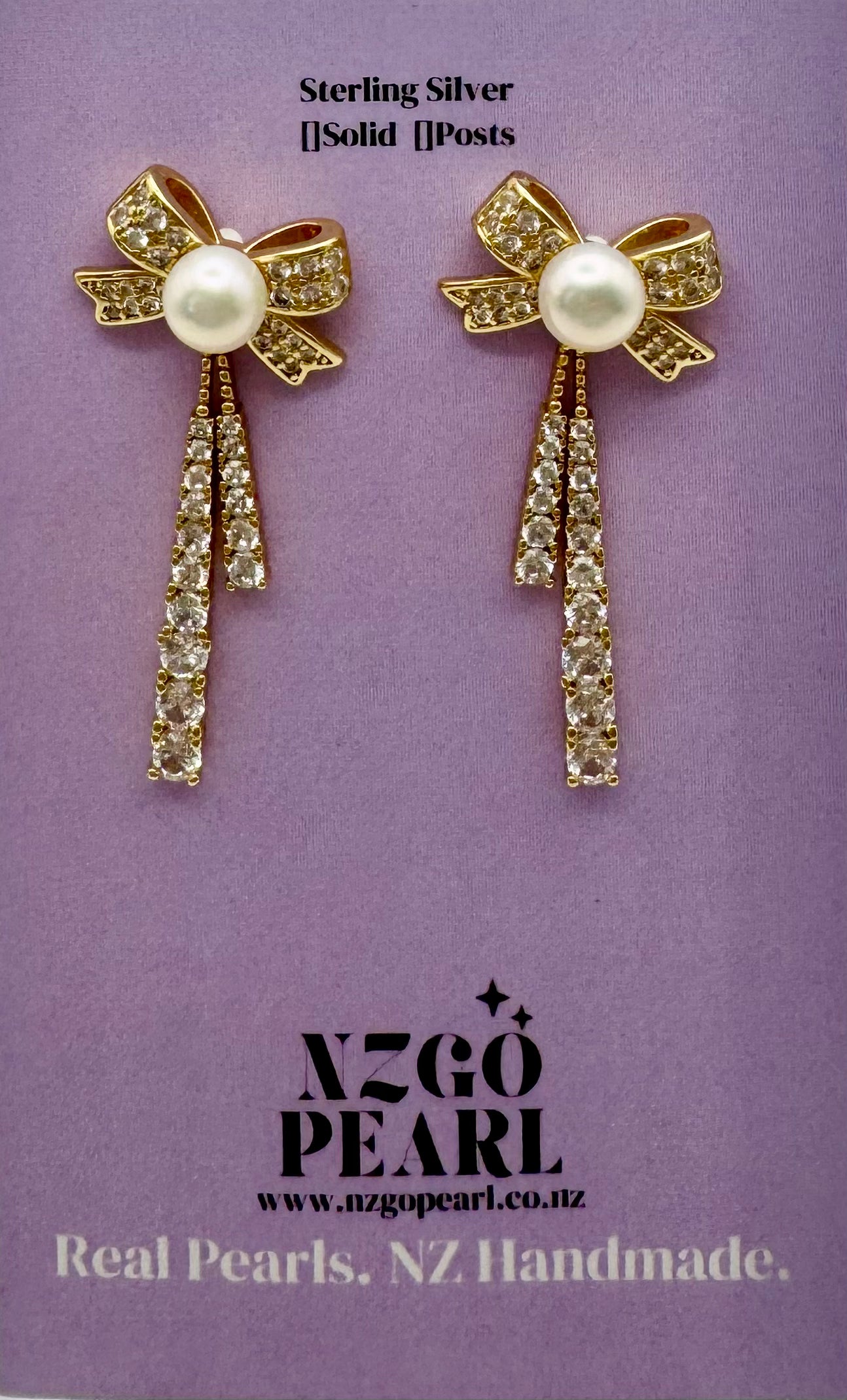 Elegant Bow & Pearl Drop Earrings with CZ Accents