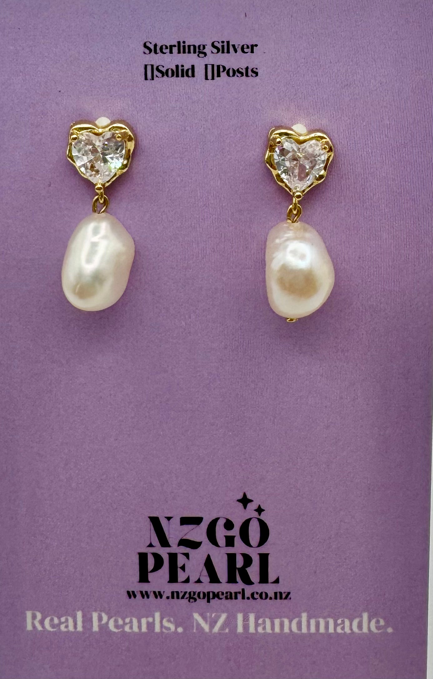 Heart CZ & Baroque Pearl Drop Earrings