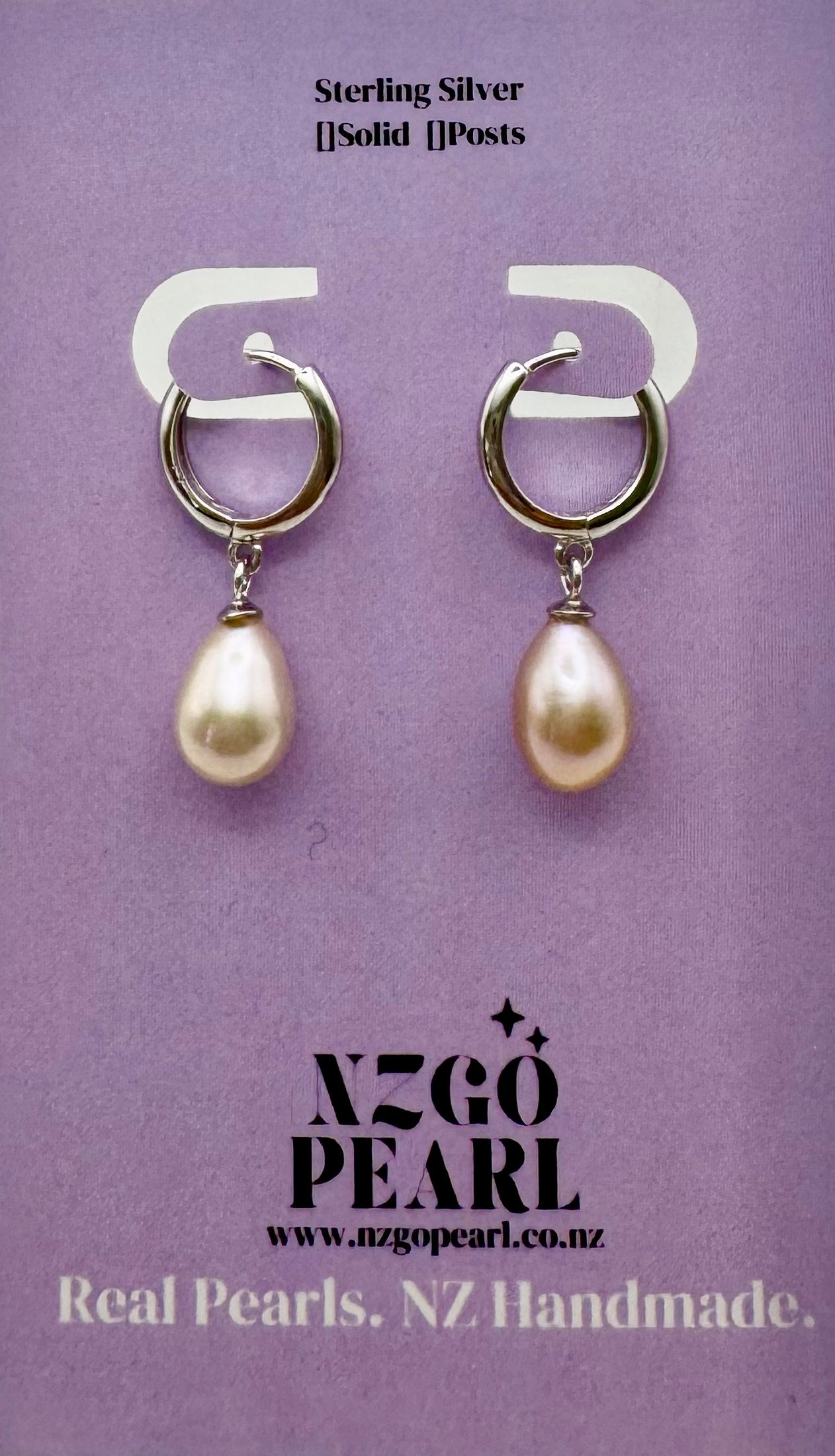 Classic Solid Sterling Silver Hoop & Pink Pearl Drop Earrings