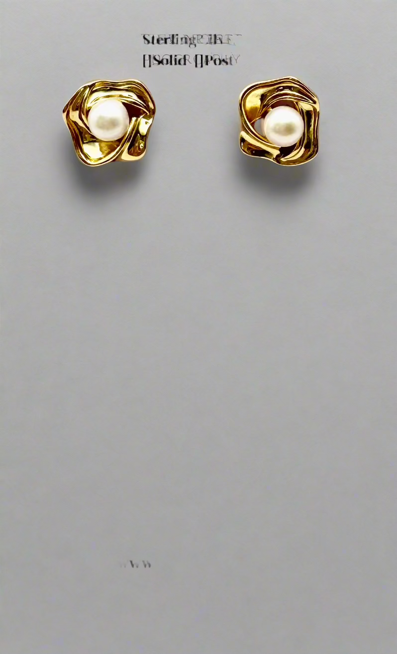 Golden Swirl Pearl Stud Earrings – Modern Take