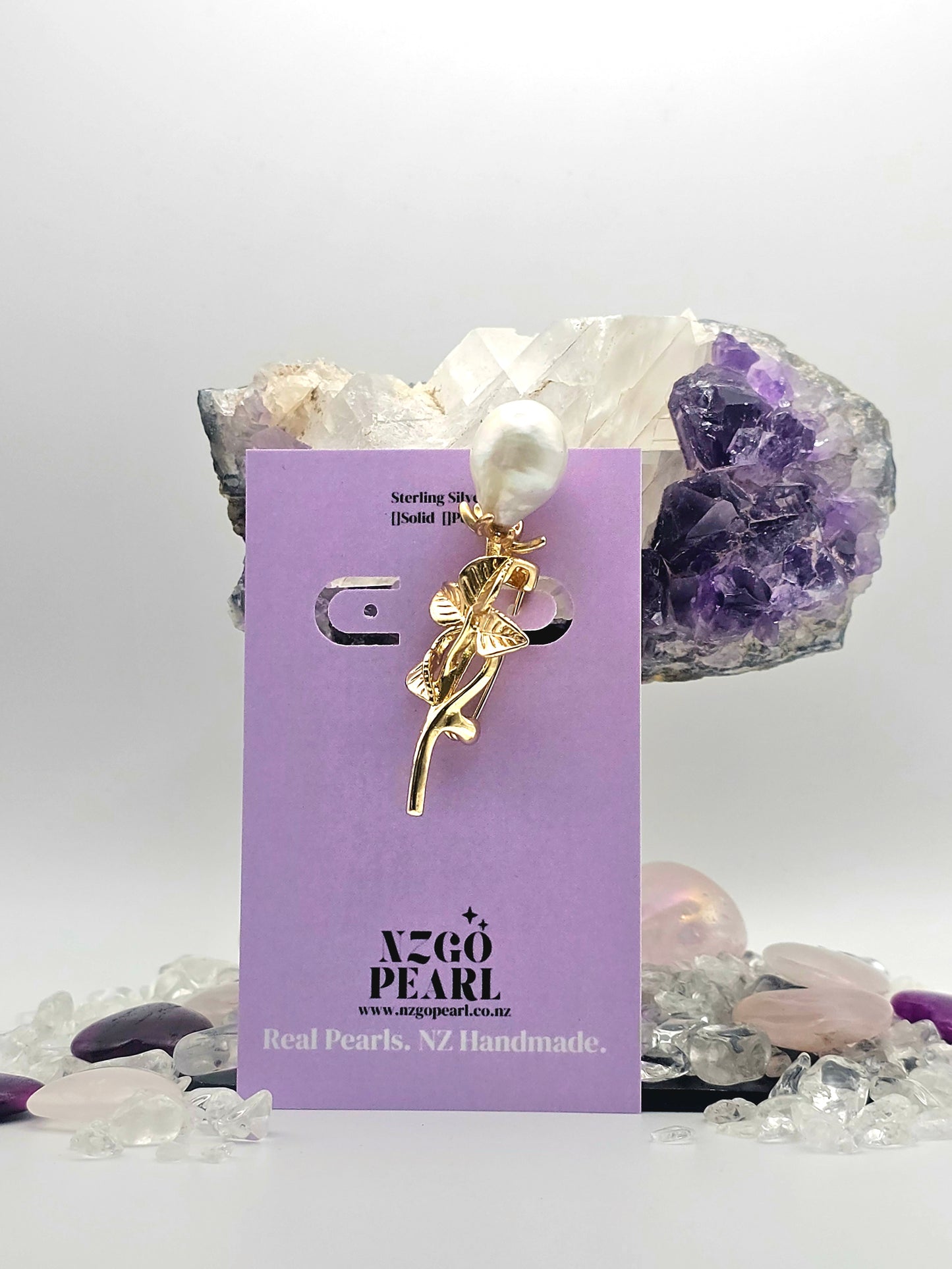 Baroque Pearl Rose Bud Brooch