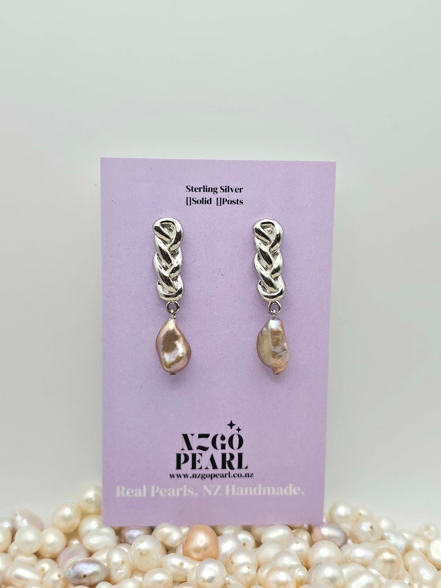 Twisted Silver Drop Earrings with Pink Baroque Pearls