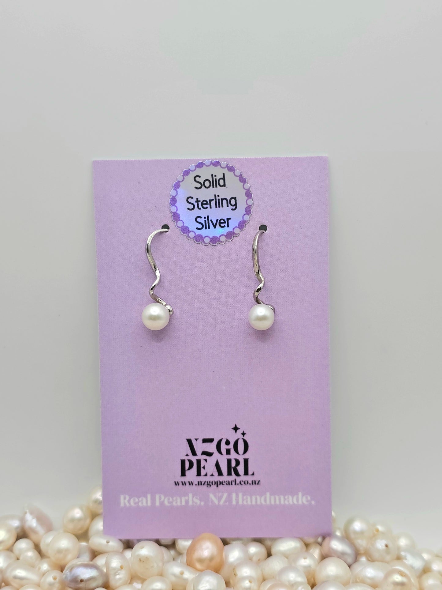 Wavy Drop Earrings with White Pearls