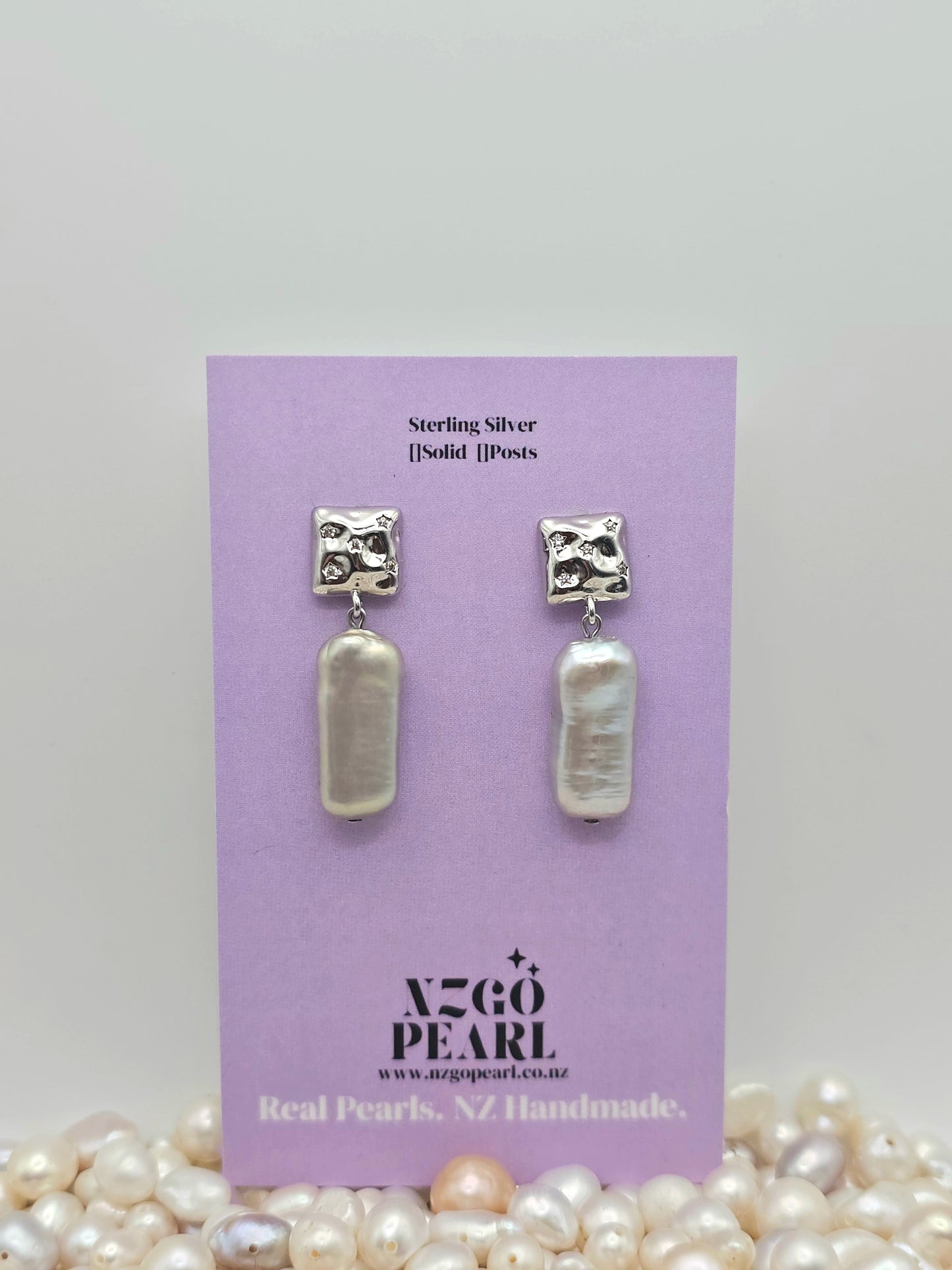 Long Molten Stud Pearl Earrings