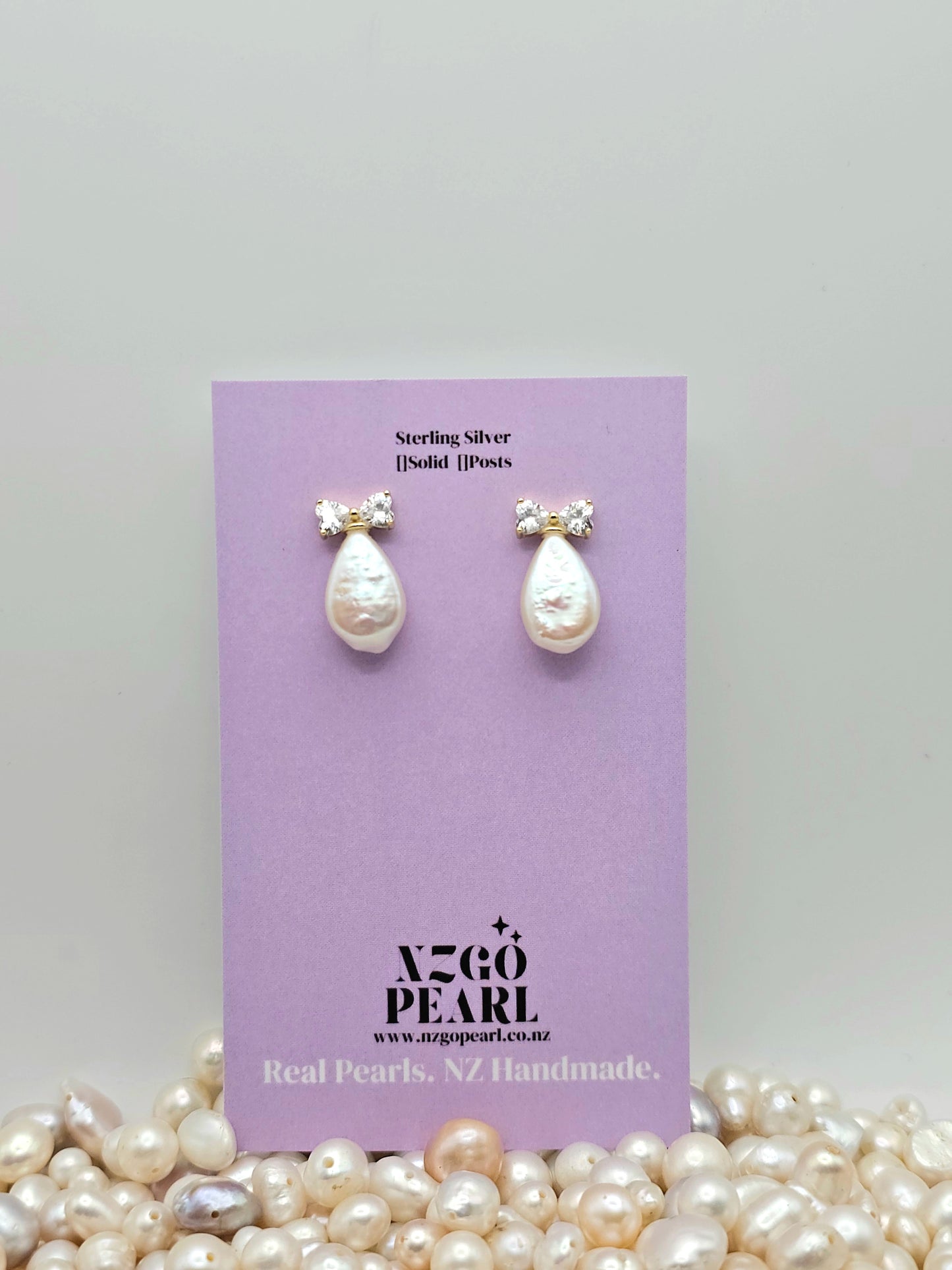 Ribbon & Pearl Drop Stud Earrings