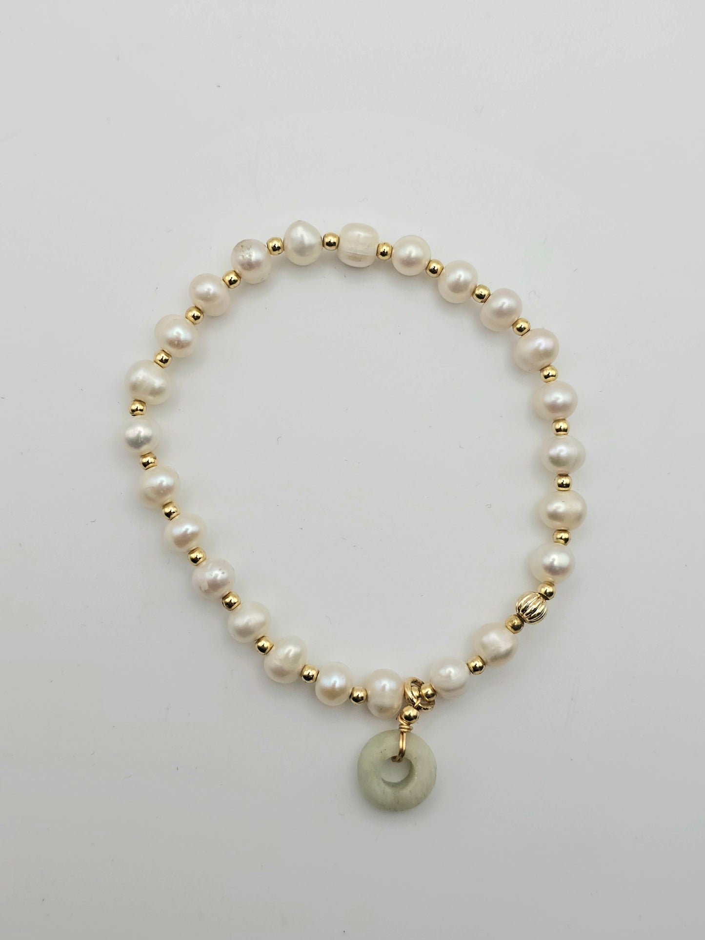 Golden Harmony Bracelet – Pearl & Green Jade Donut